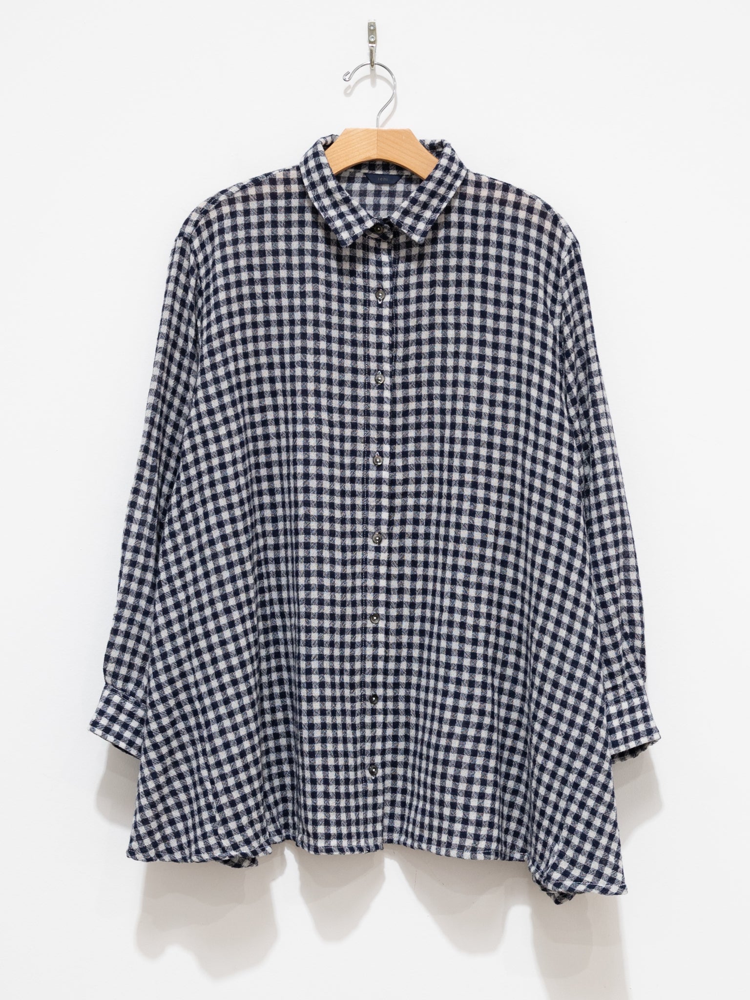 Namu Shop - ICHI Wool Gauze Gingham Shirt - White x Navy