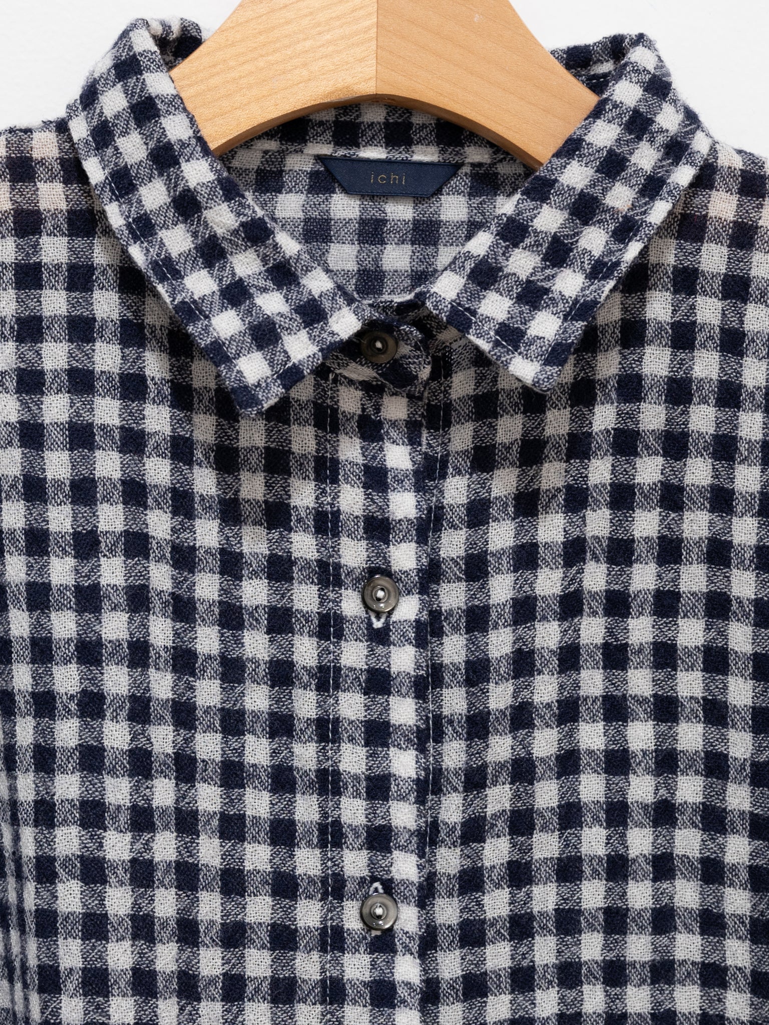 Namu Shop - ICHI Wool Gauze Gingham Shirt - White x Navy