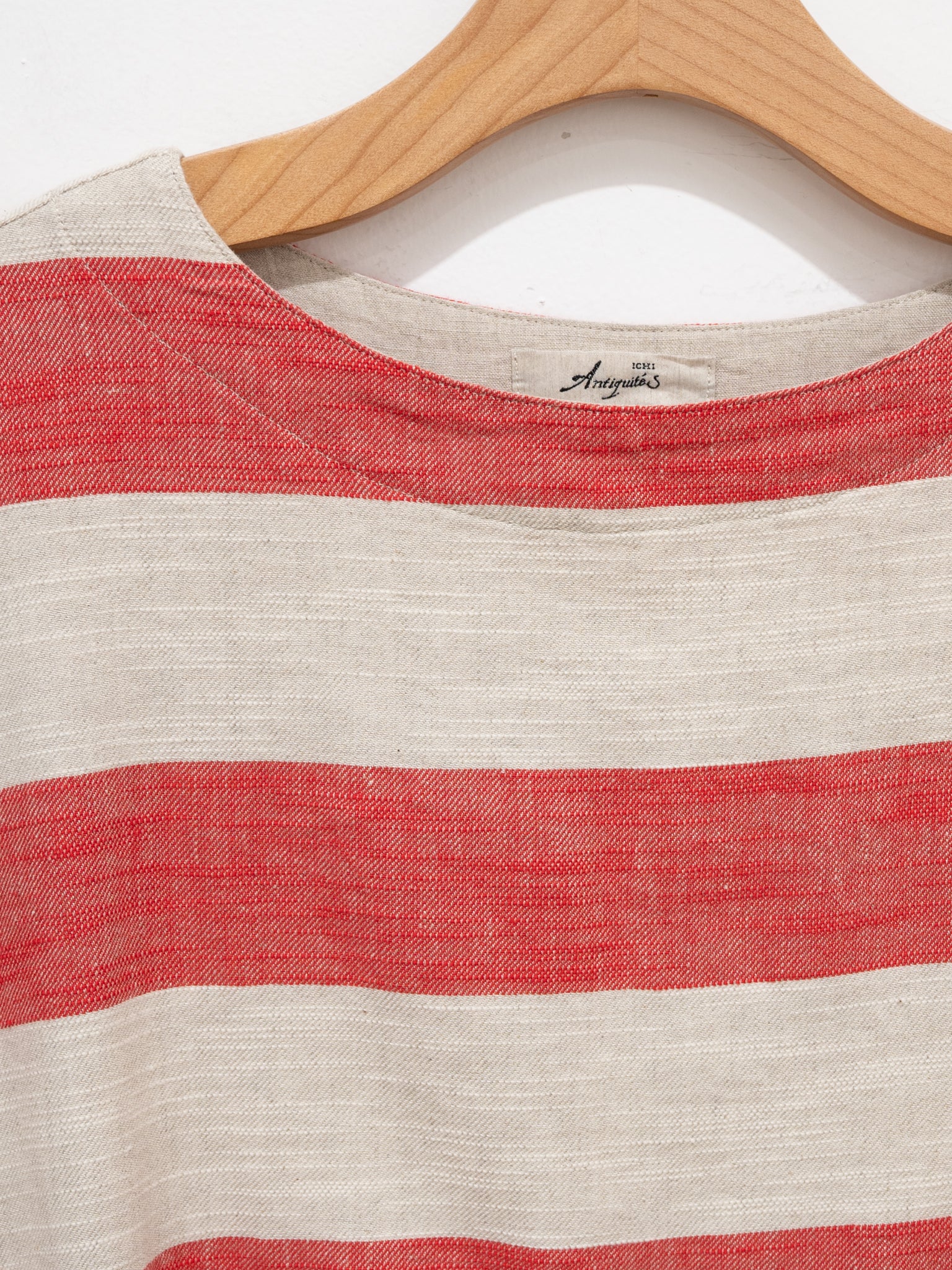 Namu Shop - Ichi Antiquites Linen Cotton Slub Stripes Dress - Red
