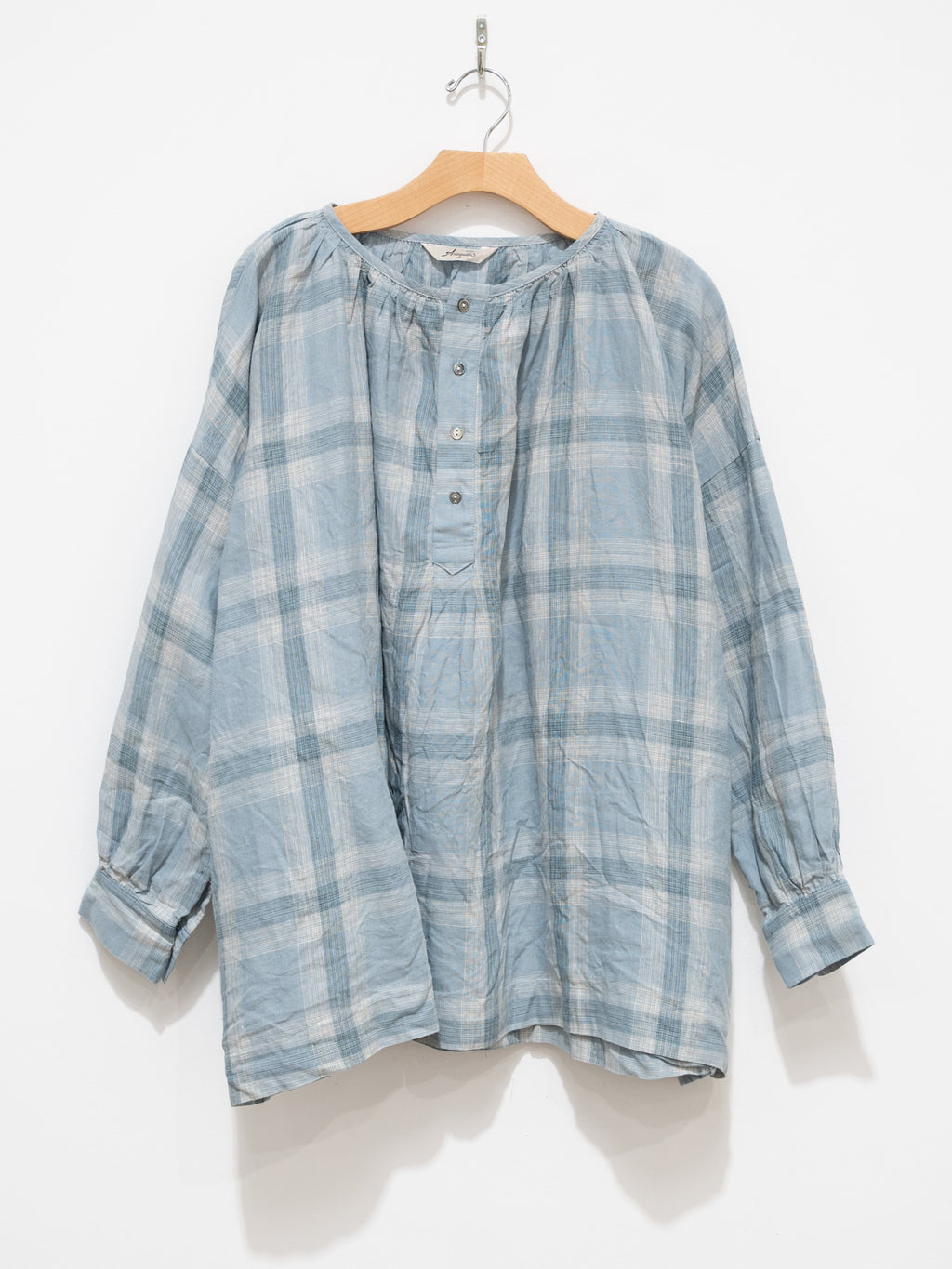 Namu Shop - Ichi Antiquites Linen Check Blouse - Sax Blue