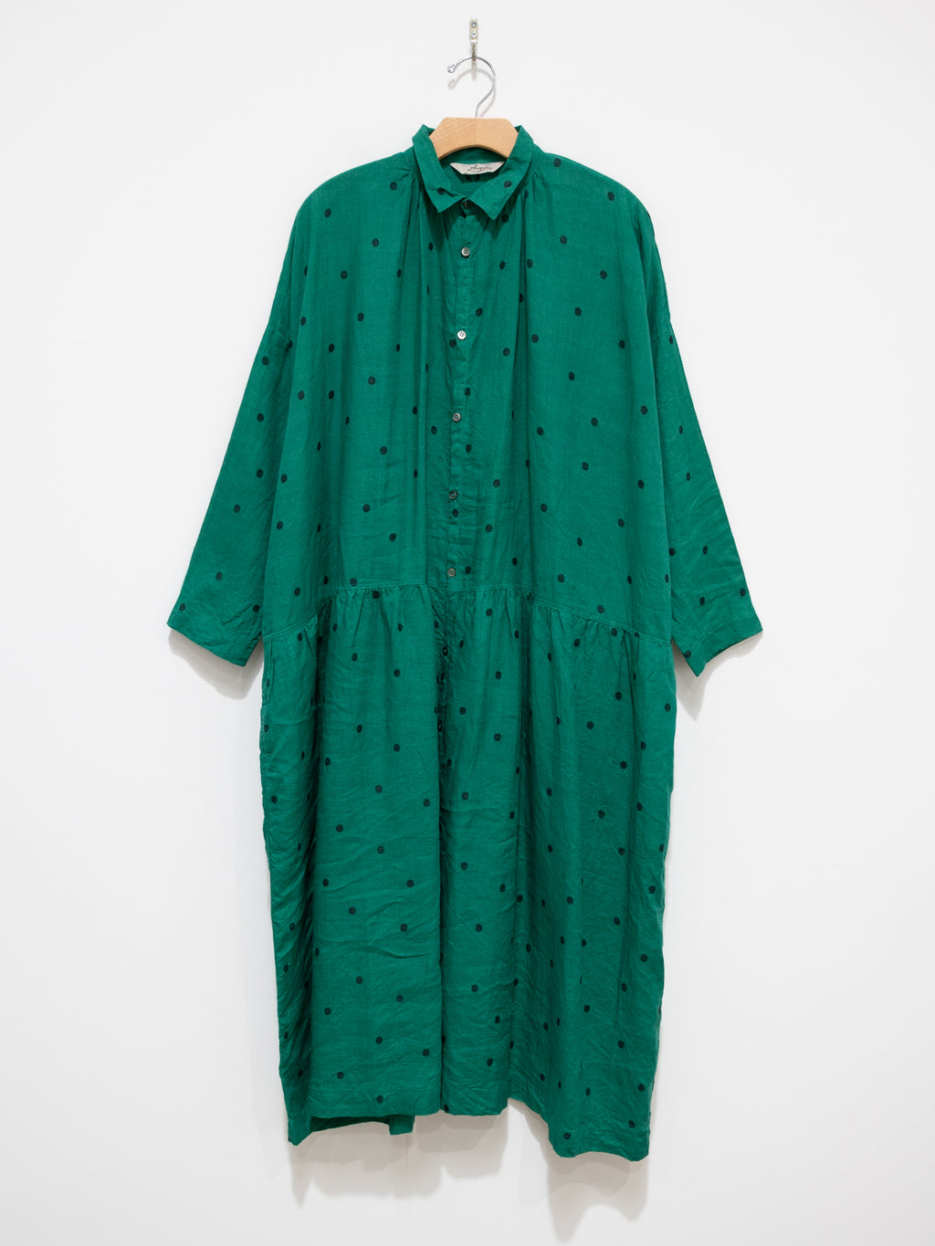 Namu Shop - Ichi Antiquites Linen Dot Shirt Dress - Green x Black