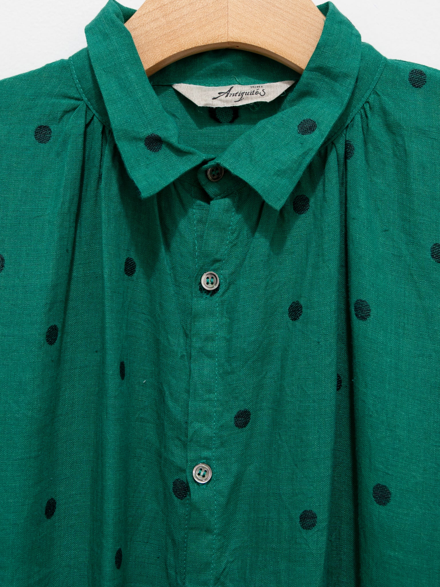 Namu Shop - Ichi Antiquites Linen Dot Shirt Dress - Green x Black