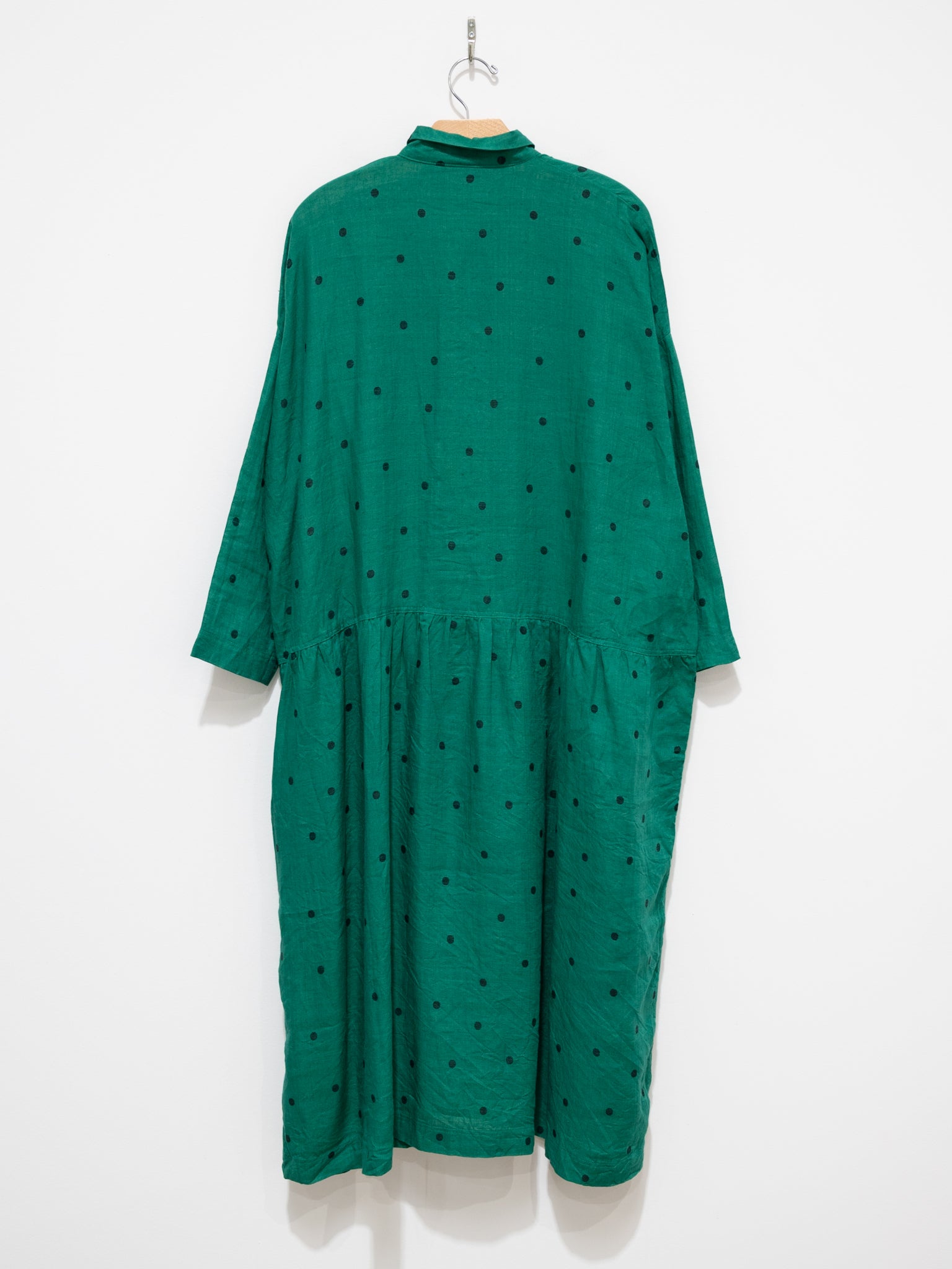 Namu Shop - Ichi Antiquites Linen Dot Shirt Dress - Green x Black