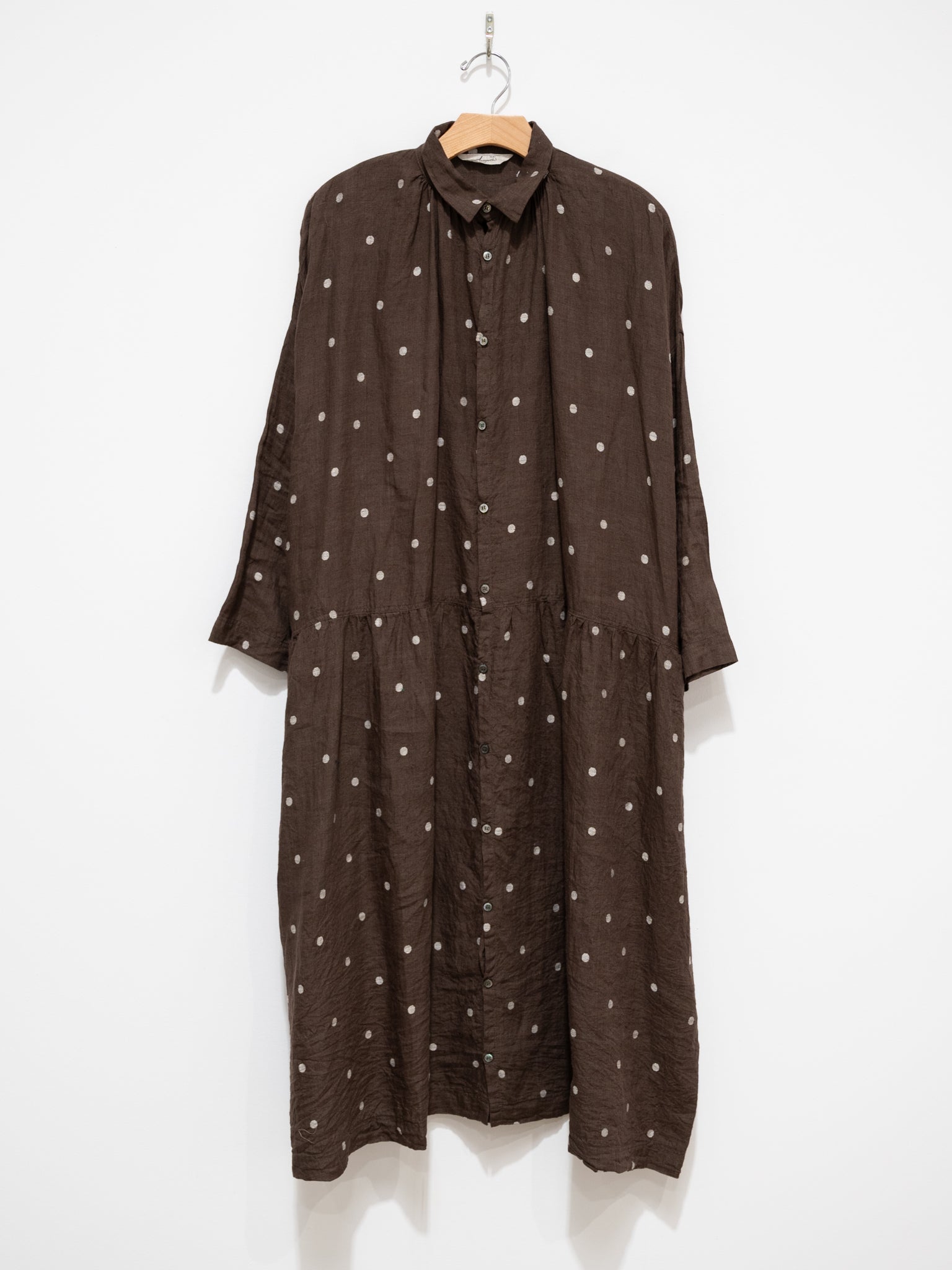 Namu Shop - Ichi Antiquites Linen Dot Shirt Dress - Brown x Natural