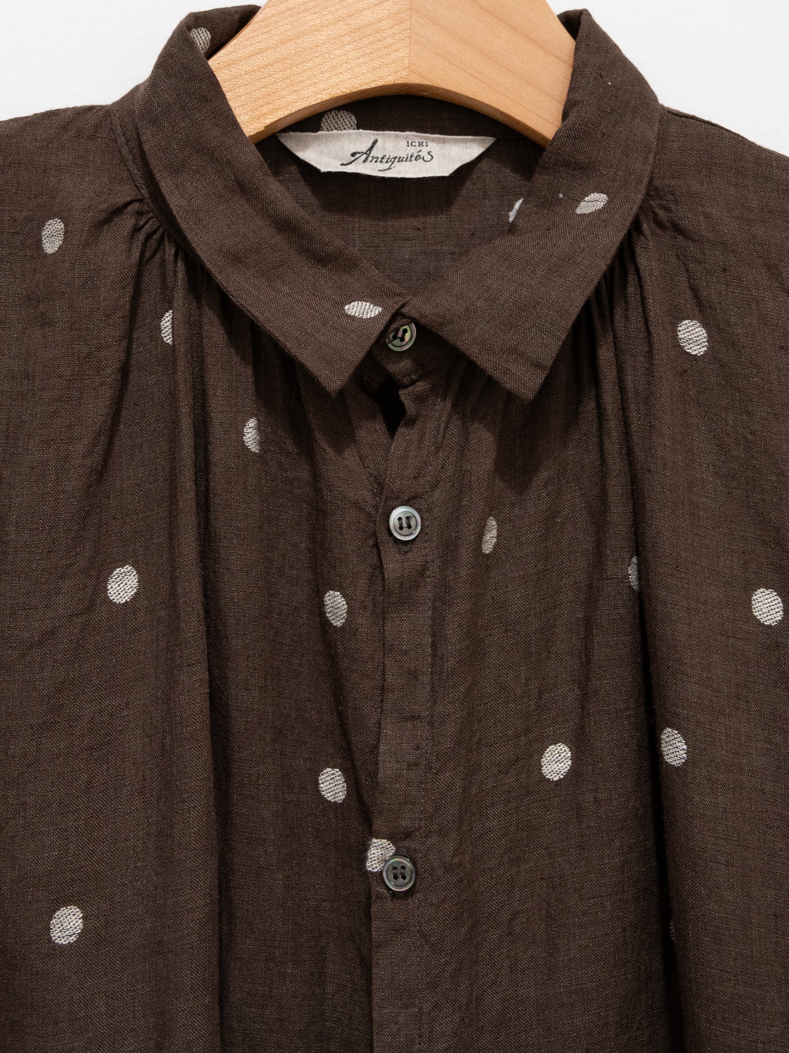 Namu Shop - Ichi Antiquites Linen Dot Shirt Dress - Brown x Natural