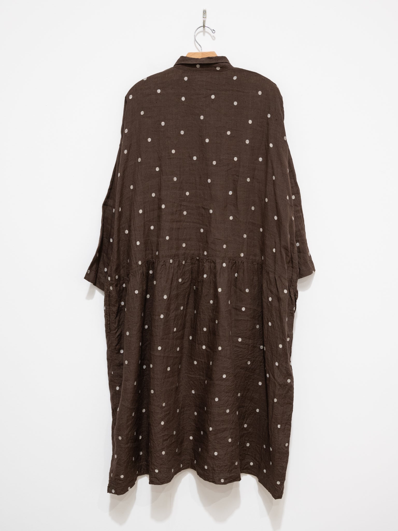 Linen Dot Shirt Dress - Brown x Natural Linen Dot Shirt Dress - Brown x Natural