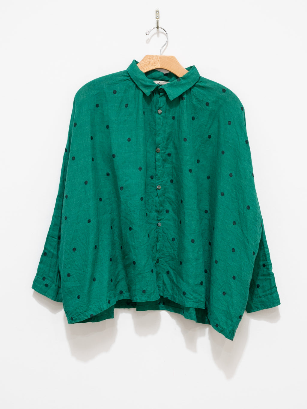 Namu Shop - Ichi Antiquites Linen Dot Shirt - Green x Black