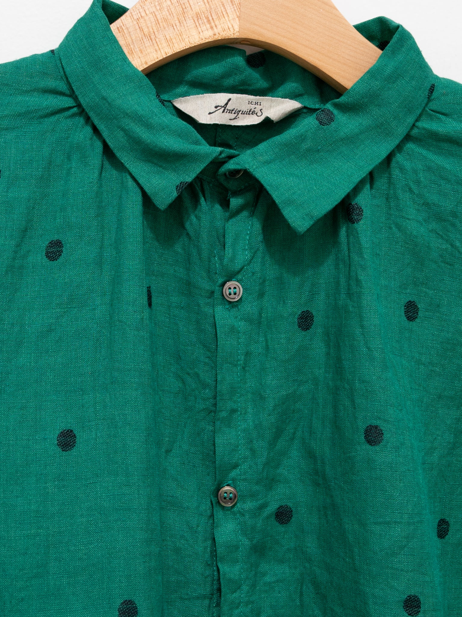 Namu Shop - Ichi Antiquites Linen Dot Shirt - Green x Black