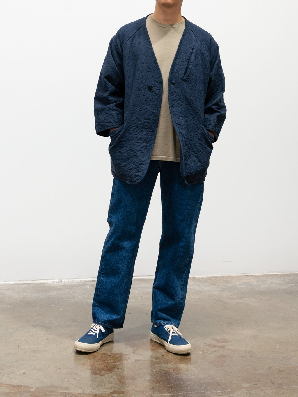 Namu Shop - ts(s) Garment Dye Paisley Collarless Easy Jacket - Navy