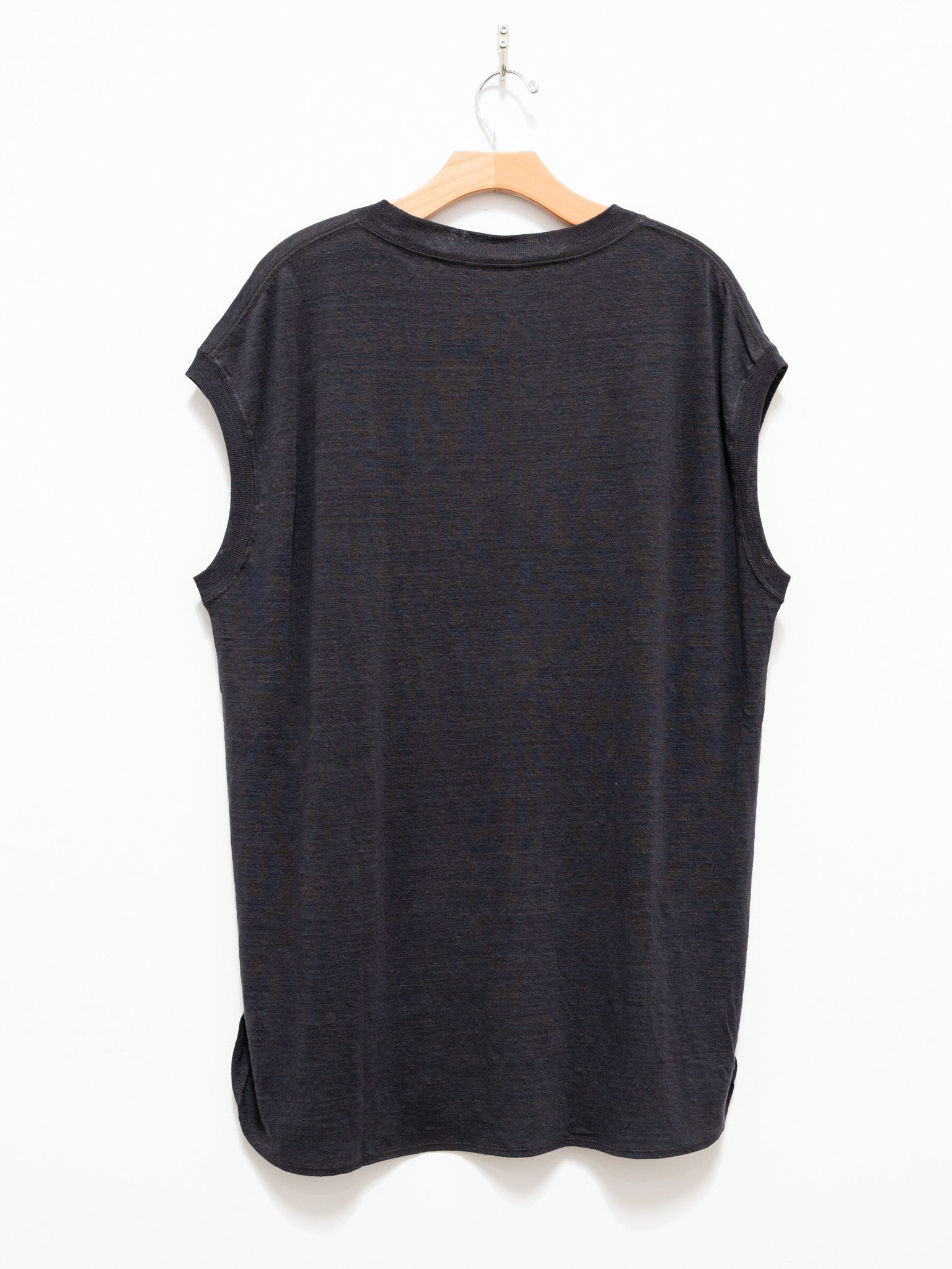 Namu Shop - Unfil French Linen Jersey Round Hem Sleeveless Tee - Charcoal Black