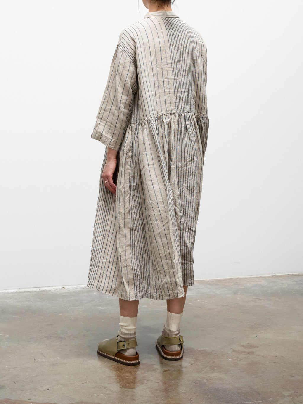 Namu Shop - Ichi Antiquites Linen Random Stripes Dress - Natural