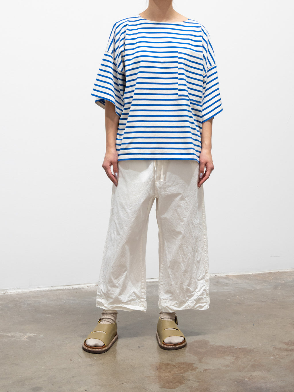 Namu Shop - ICHI Border Pocket Pullover - Natural x Blue