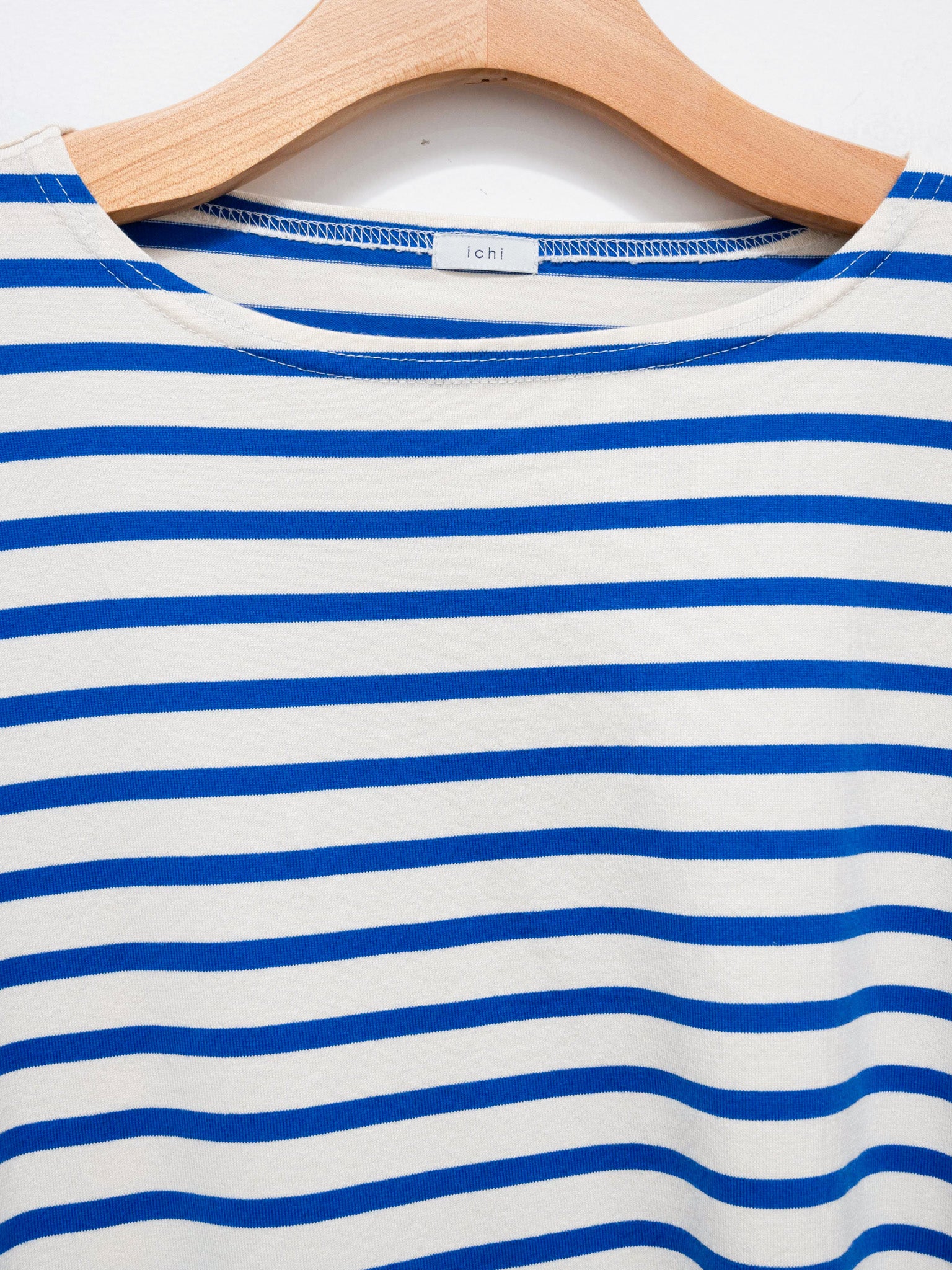 Namu Shop - ICHI Border Gather Dress - Natural x Blue