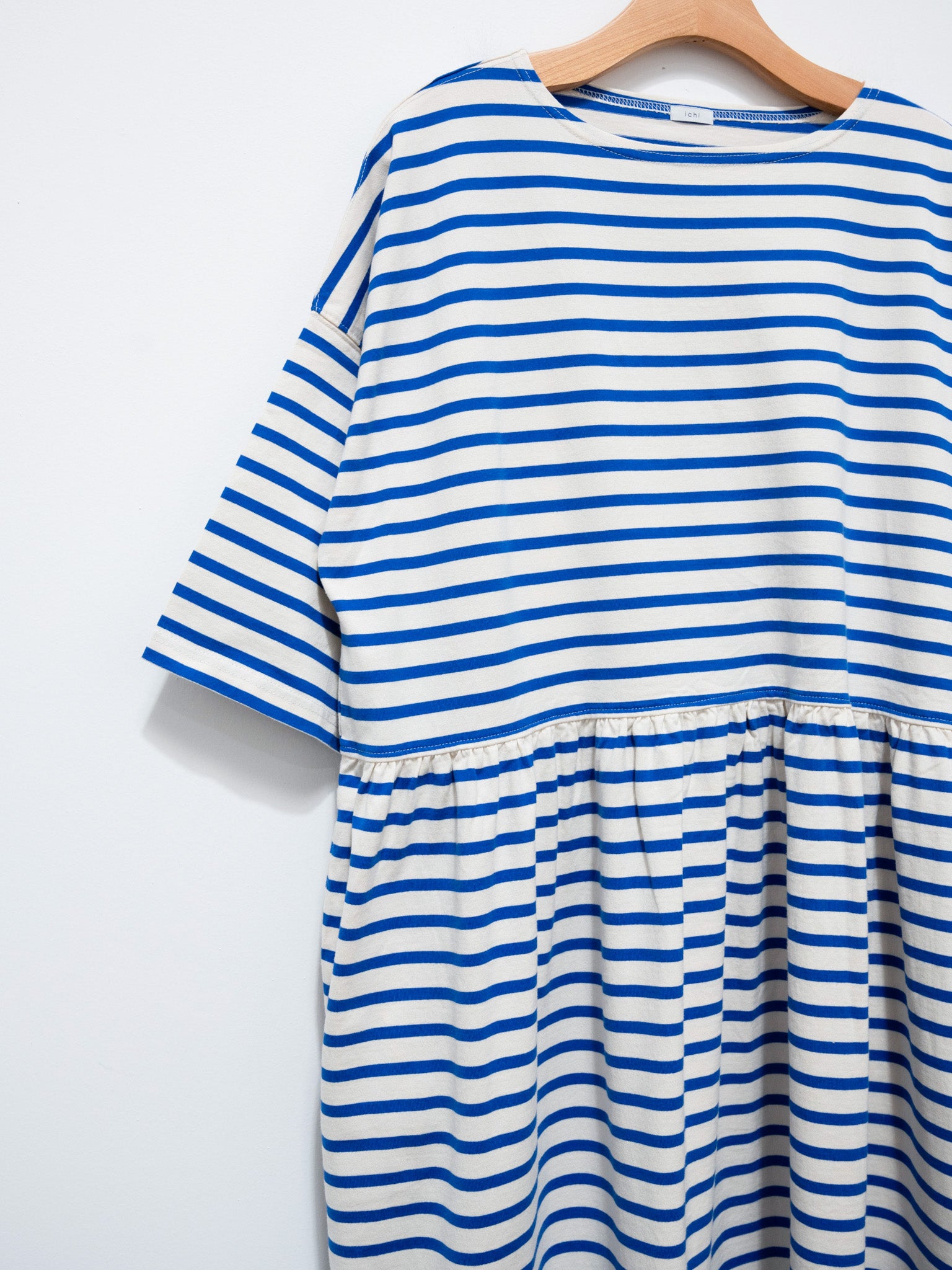 Namu Shop - ICHI Border Gather Dress - Natural x Blue