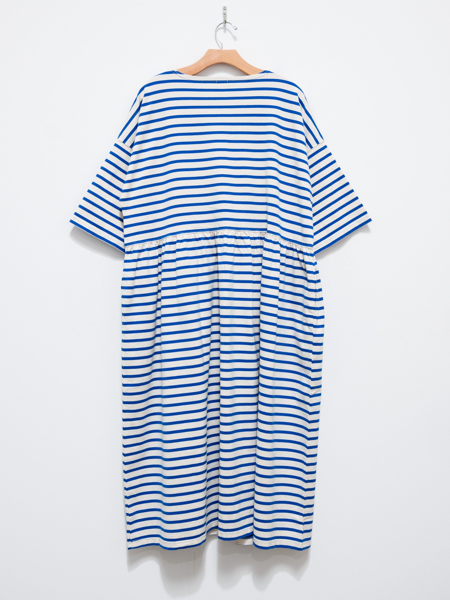Namu Shop - ICHI Border Gather Dress - Natural x Blue