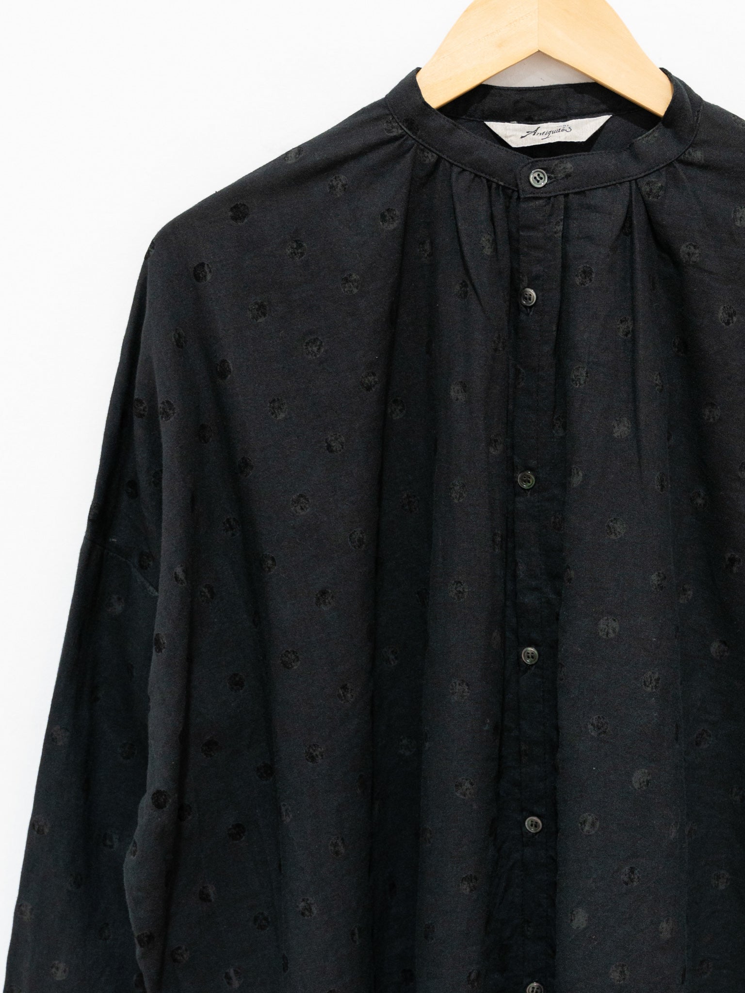 Namu Shop - Ichi Antiquites Azumadaki Ramie Flocky Dot Shirt - Black
