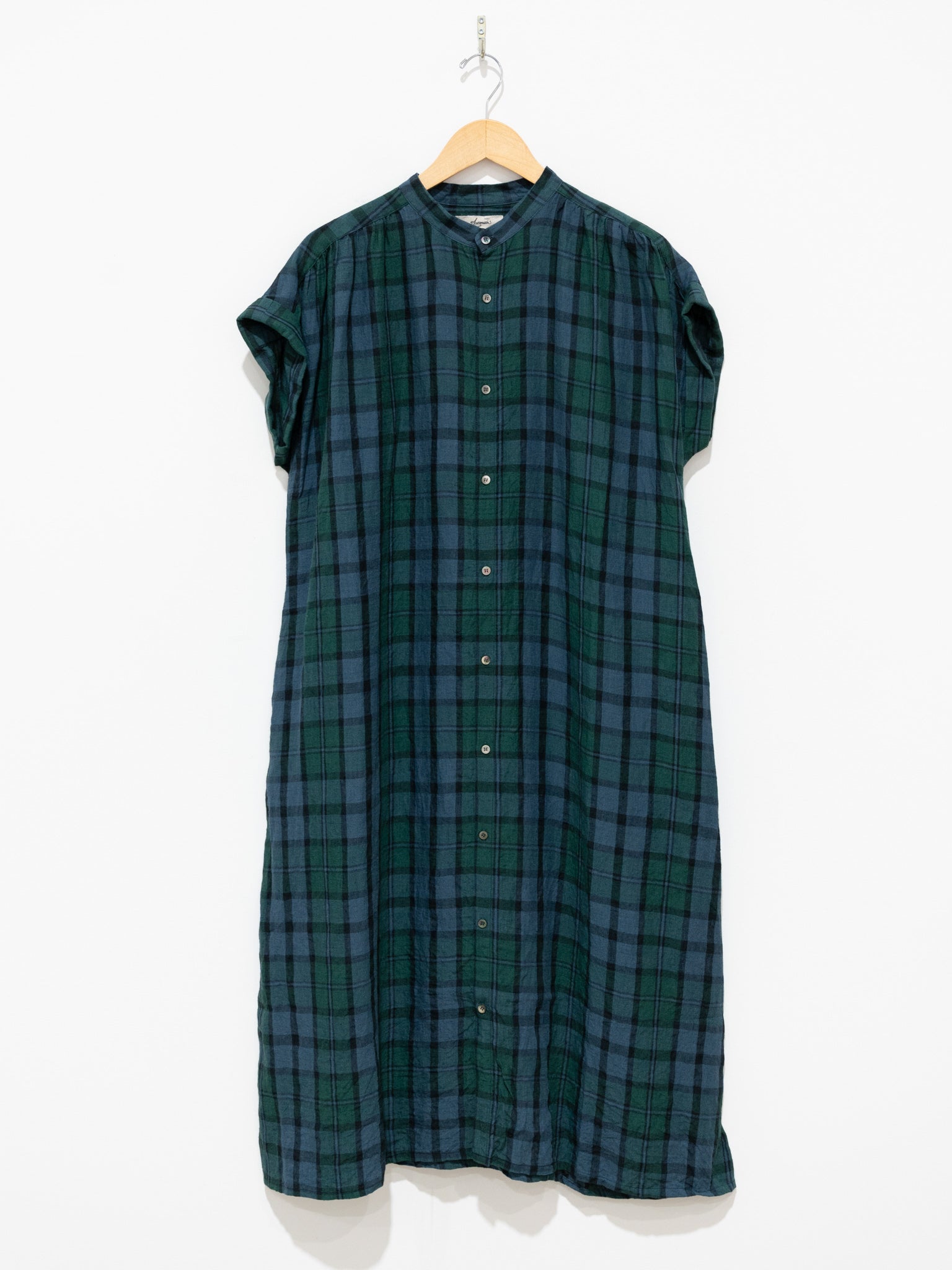 Namu Shop - Ichi Antiquites Linen Check Azumadaki Dress - Black Watch