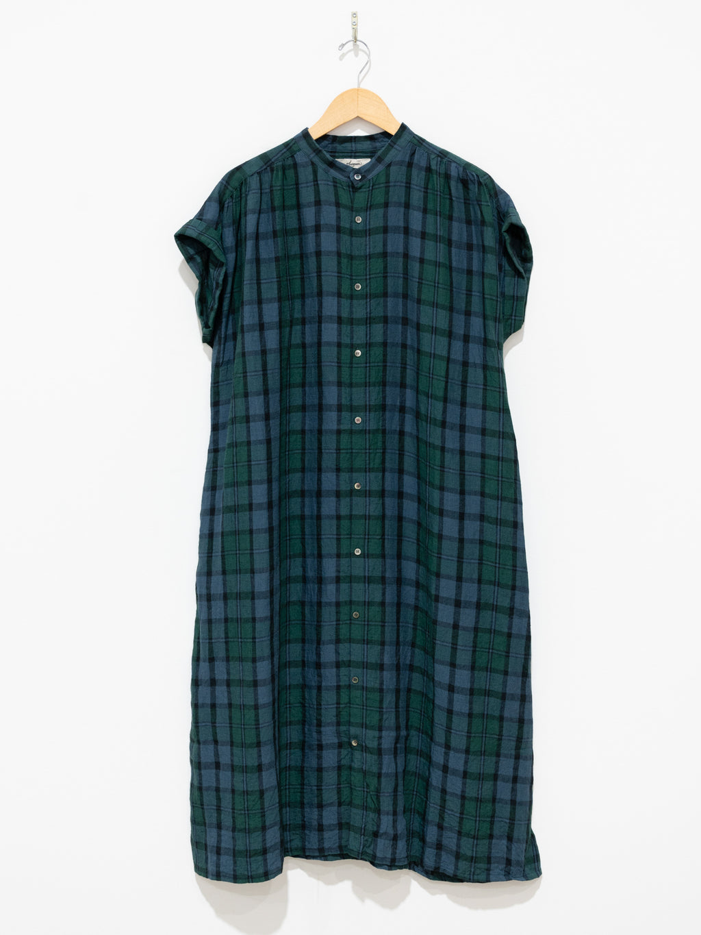 Namu Shop - Ichi Antiquites Linen Check Azumadaki Dress - Black Watch