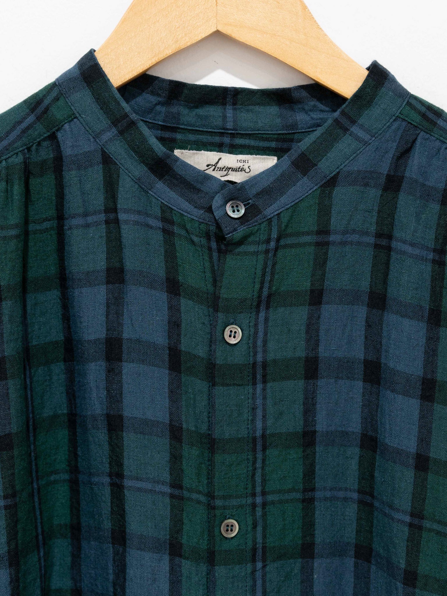 Namu Shop - Ichi Antiquites Linen Check Azumadaki Dress - Black Watch