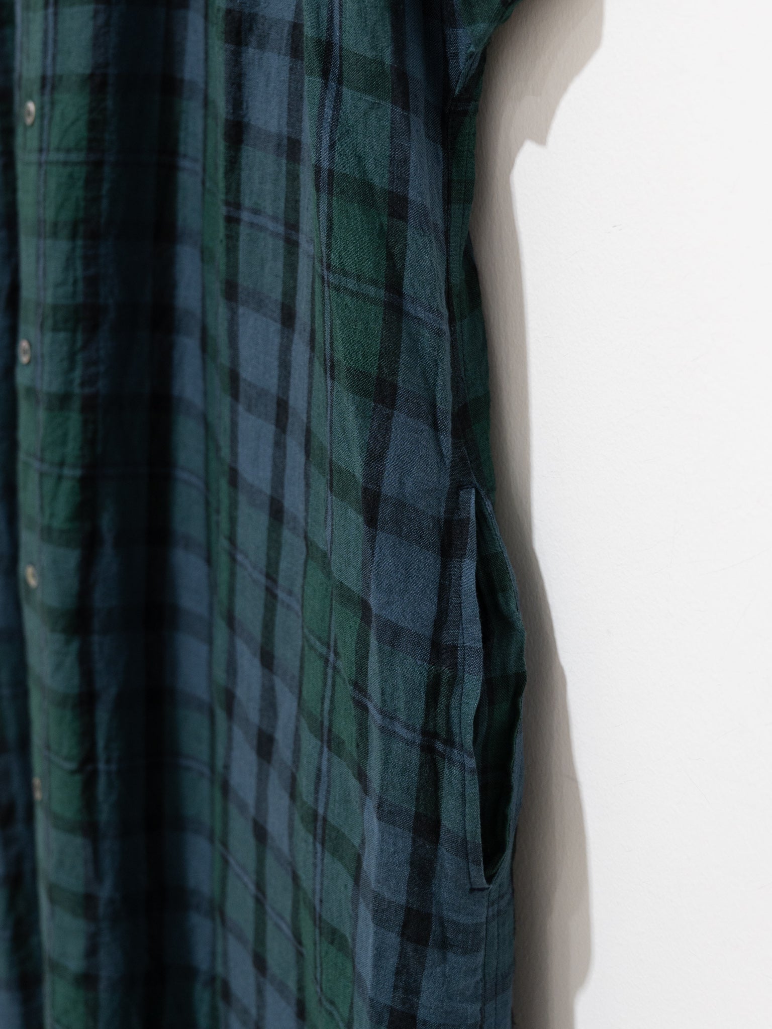 Namu Shop - Ichi Antiquites Linen Check Azumadaki Dress - Black Watch