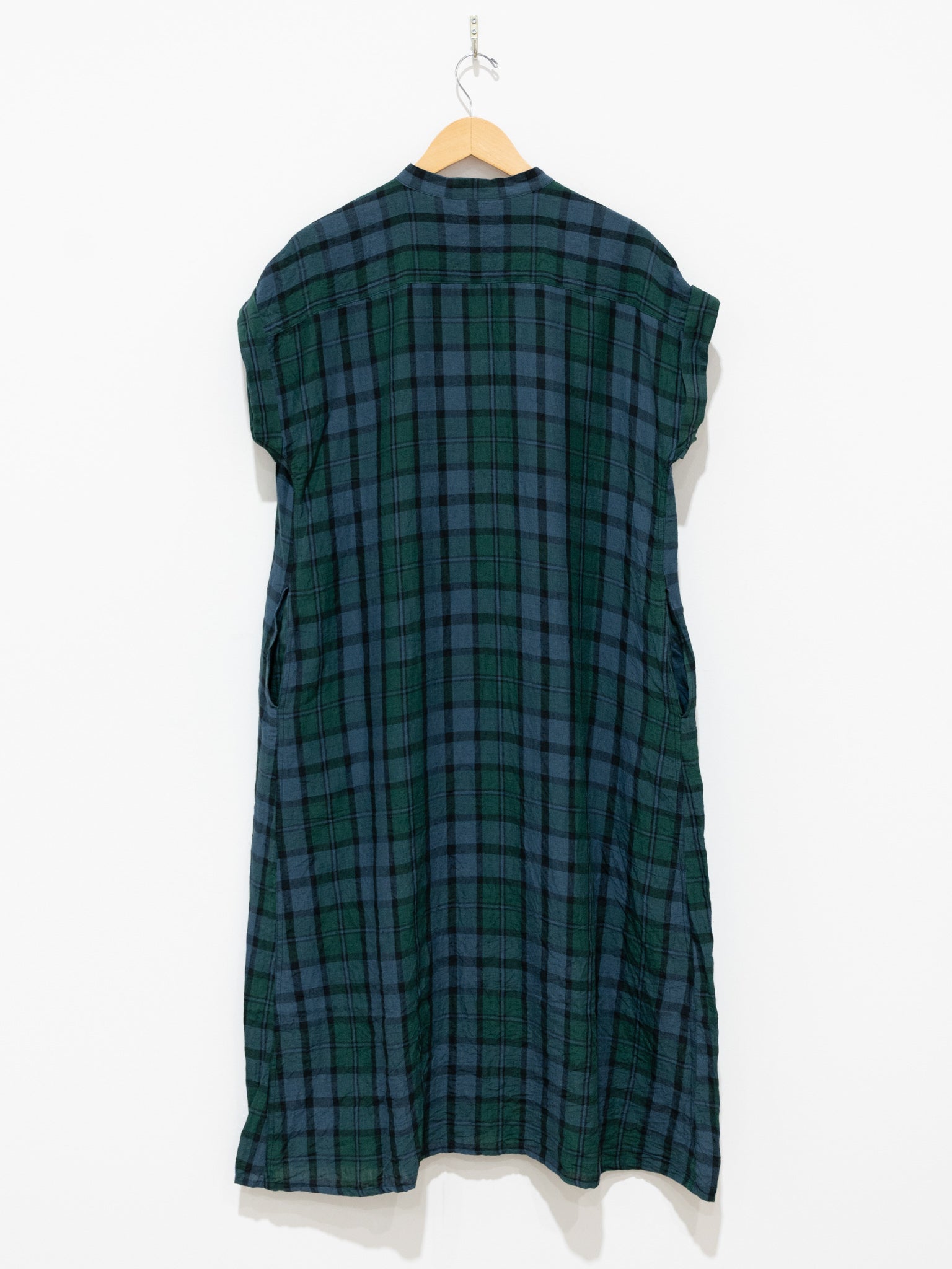 Namu Shop - Ichi Antiquites Linen Check Azumadaki Dress - Black Watch