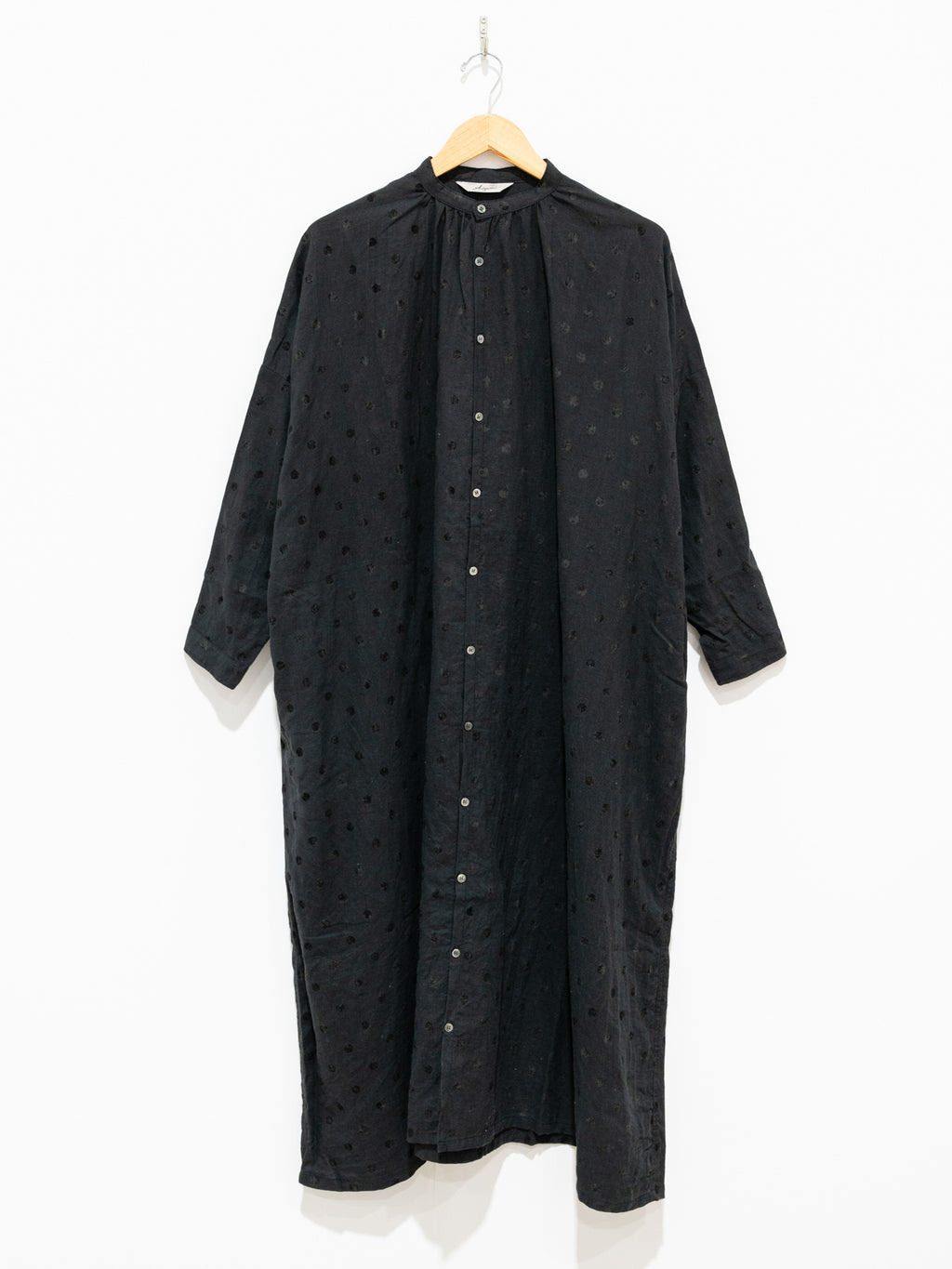 Namu Shop - Ichi Antiquites Azumadaki Ramie Flocky Dot Dress - Black