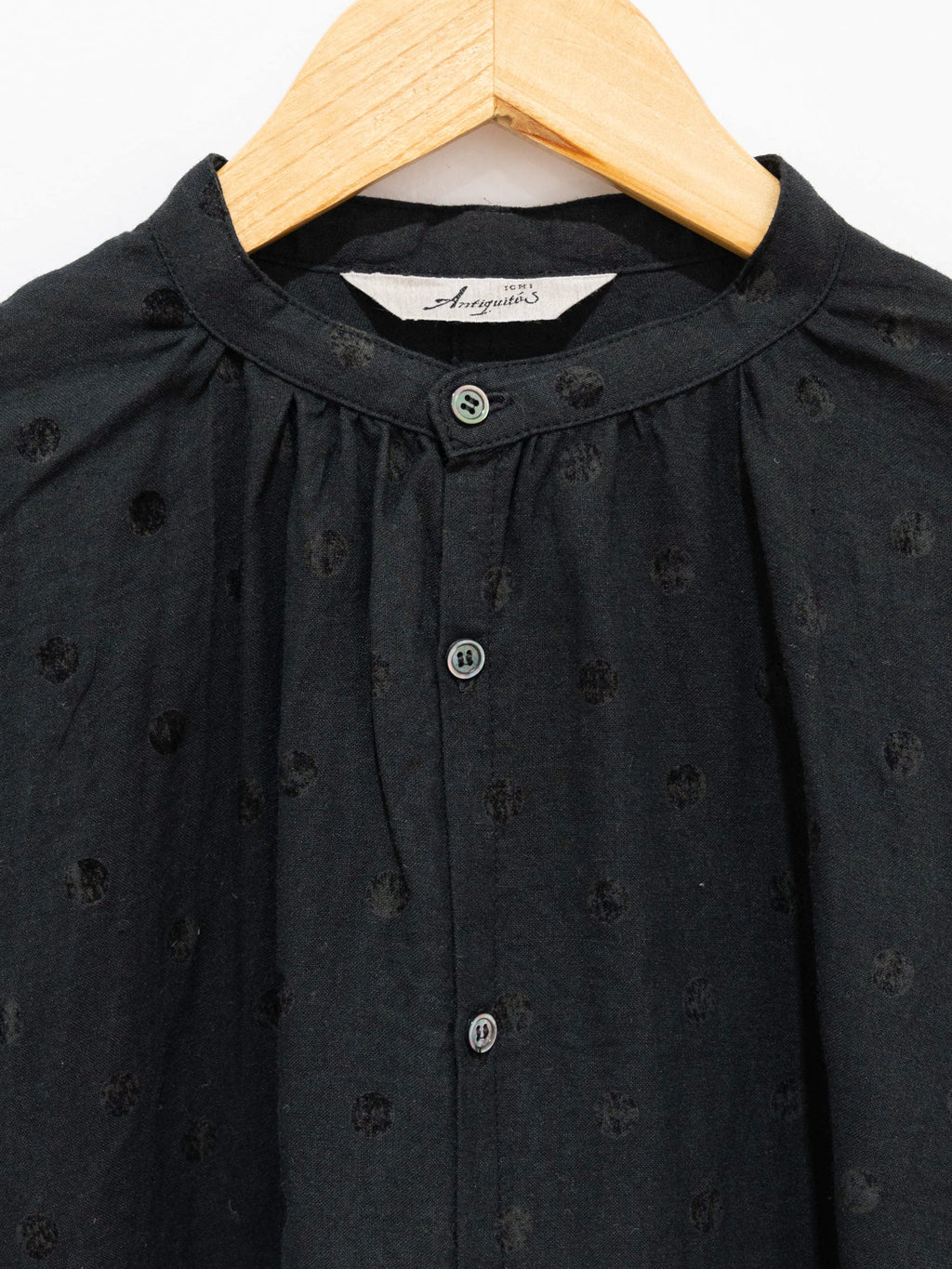 Namu Shop - Ichi Antiquites Azumadaki Ramie Flocky Dot Dress - Black