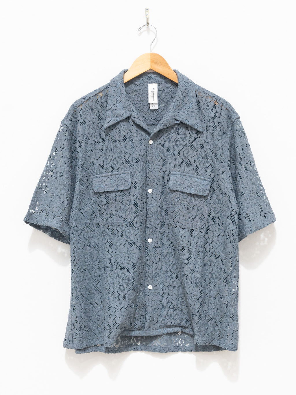 Namu Shop - Niche Open Collar S/S Shirt - Gray Lace Flower