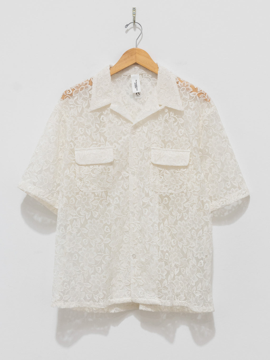 Namu Shop - Niche Open Collar S/S Shirt - White Mesh Flower