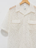 Namu Shop - Niche Open Collar S/S Shirt - White Mesh Flower