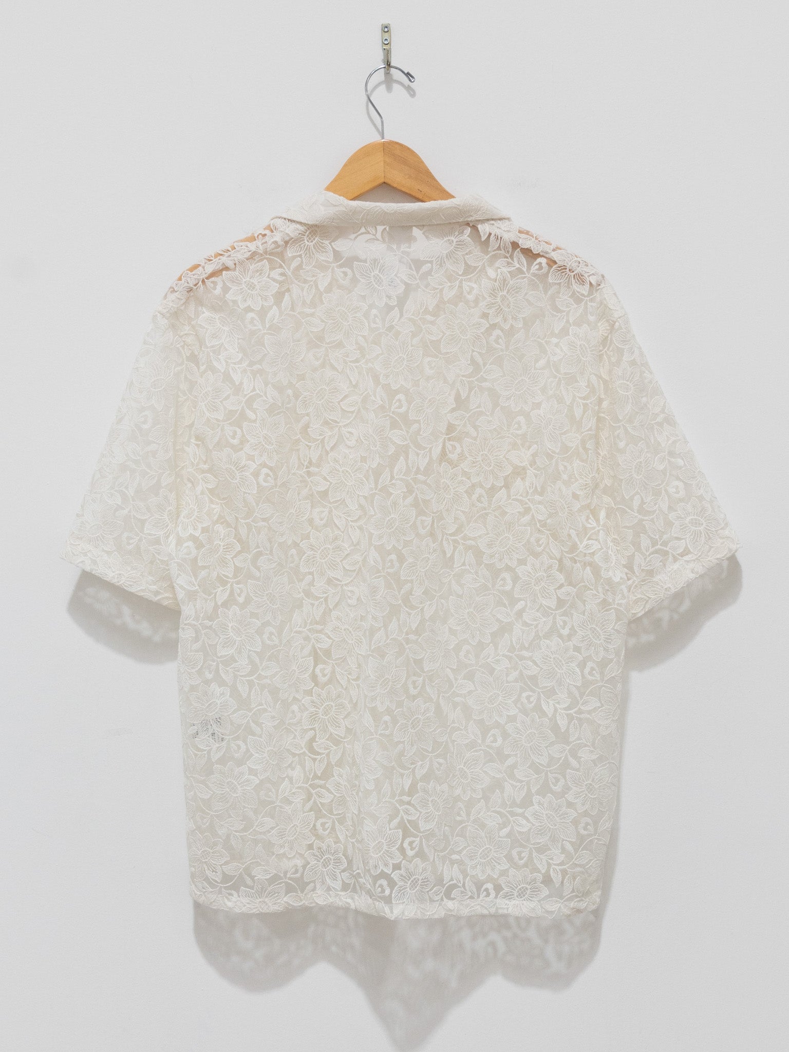 Namu Shop - Niche Open Collar S/S Shirt - White Mesh Flower