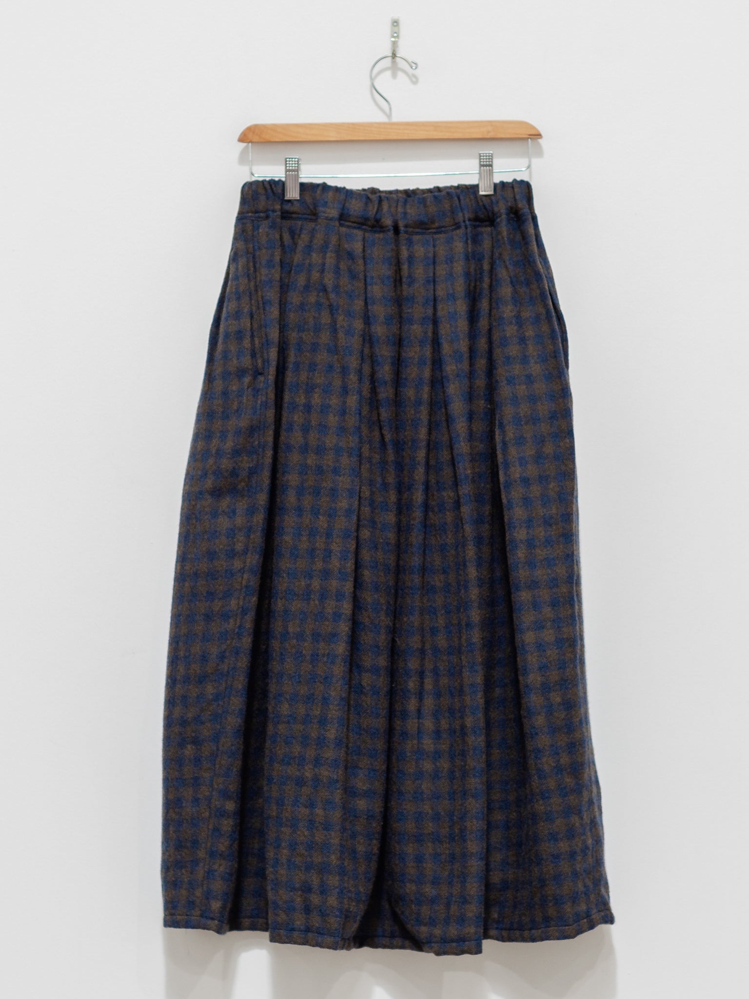 Namu Shop - ICHI Wool Gingham Skirt - Navy x Brown
