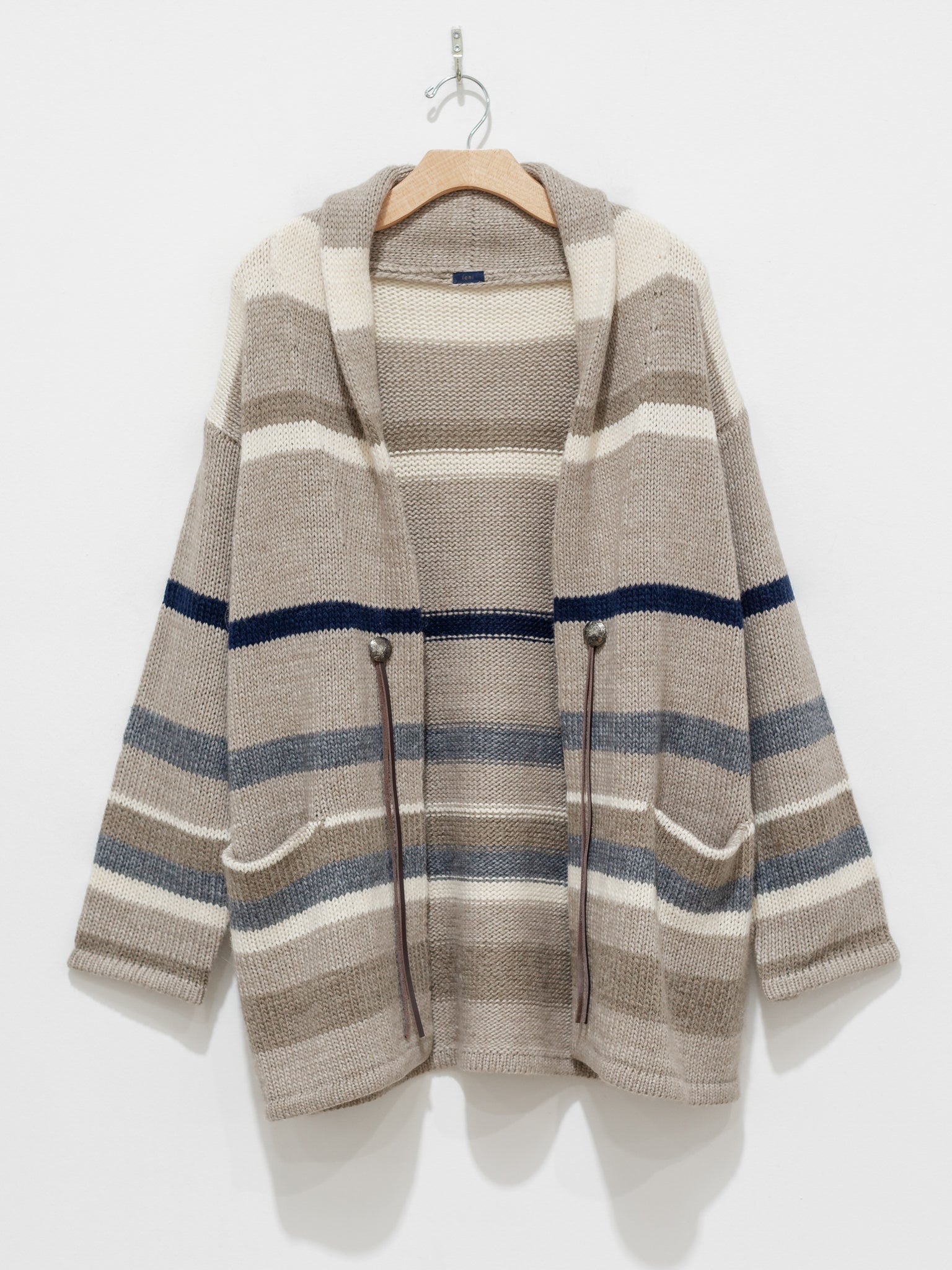 Namu Shop - ICHI Random Border Knit Cardigan - Beige