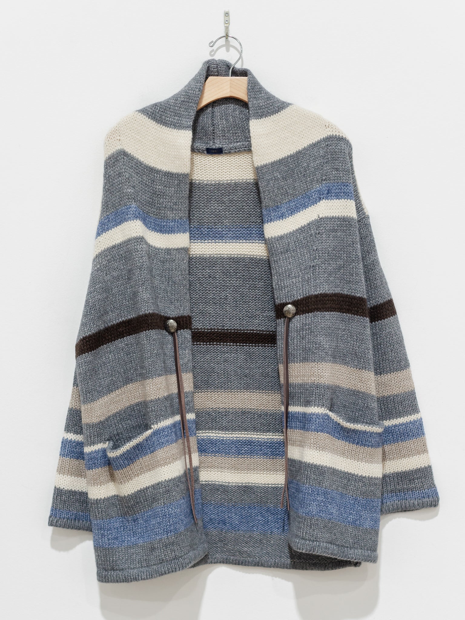 Namu Shop - ICHI Random Border Knit Cardigan - Gray