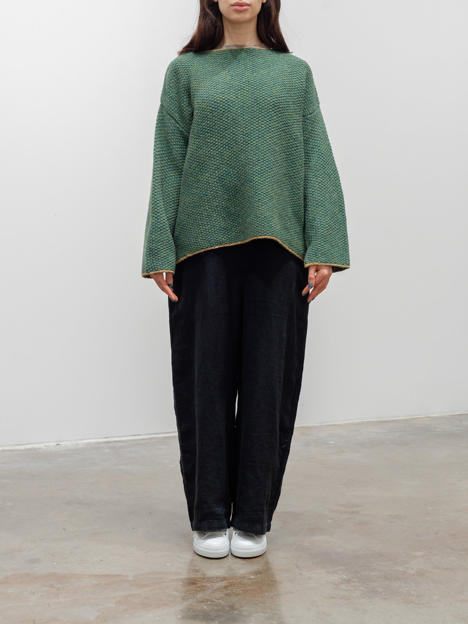 Namu Shop - ICHI Wool Contrast Hem Pullover Knit - Green