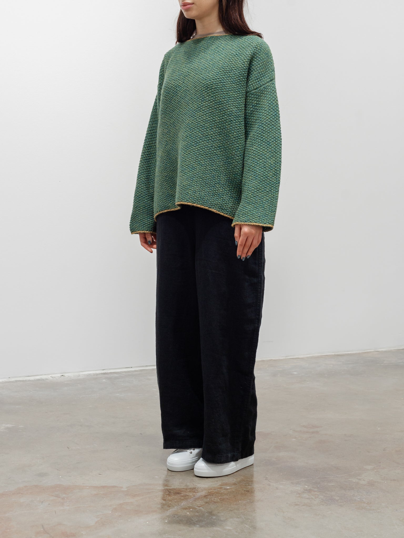 Namu Shop - ICHI Wool Contrast Hem Pullover Knit - Green