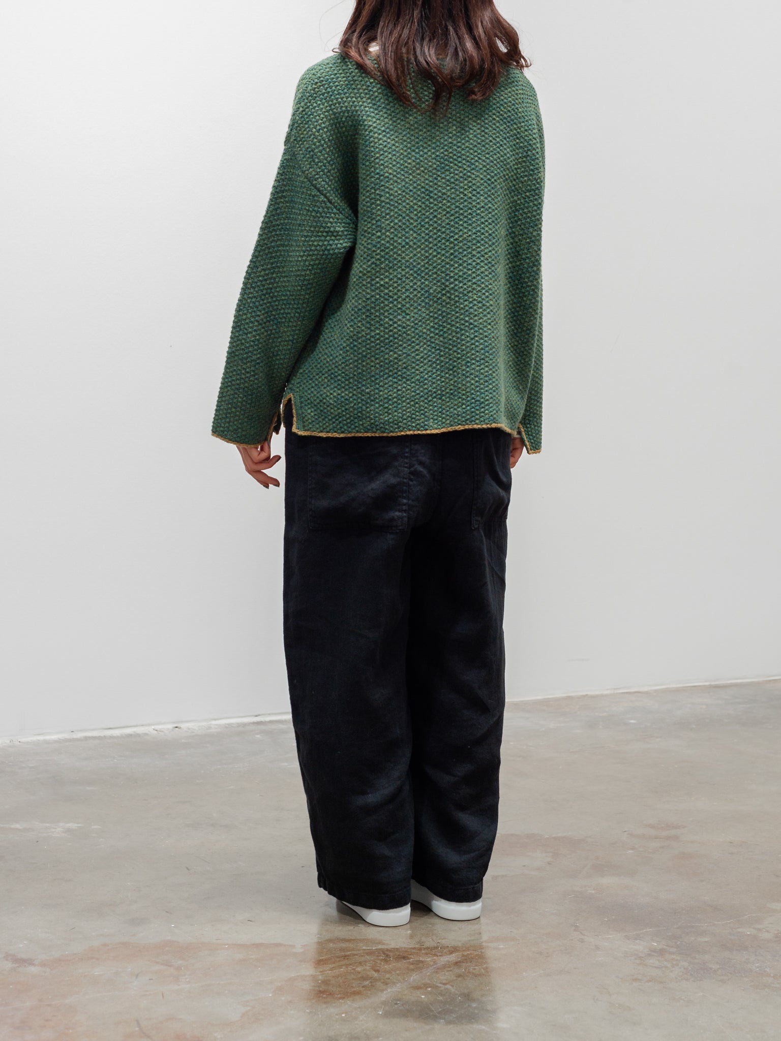 Namu Shop - ICHI Wool Contrast Hem Pullover Knit - Green