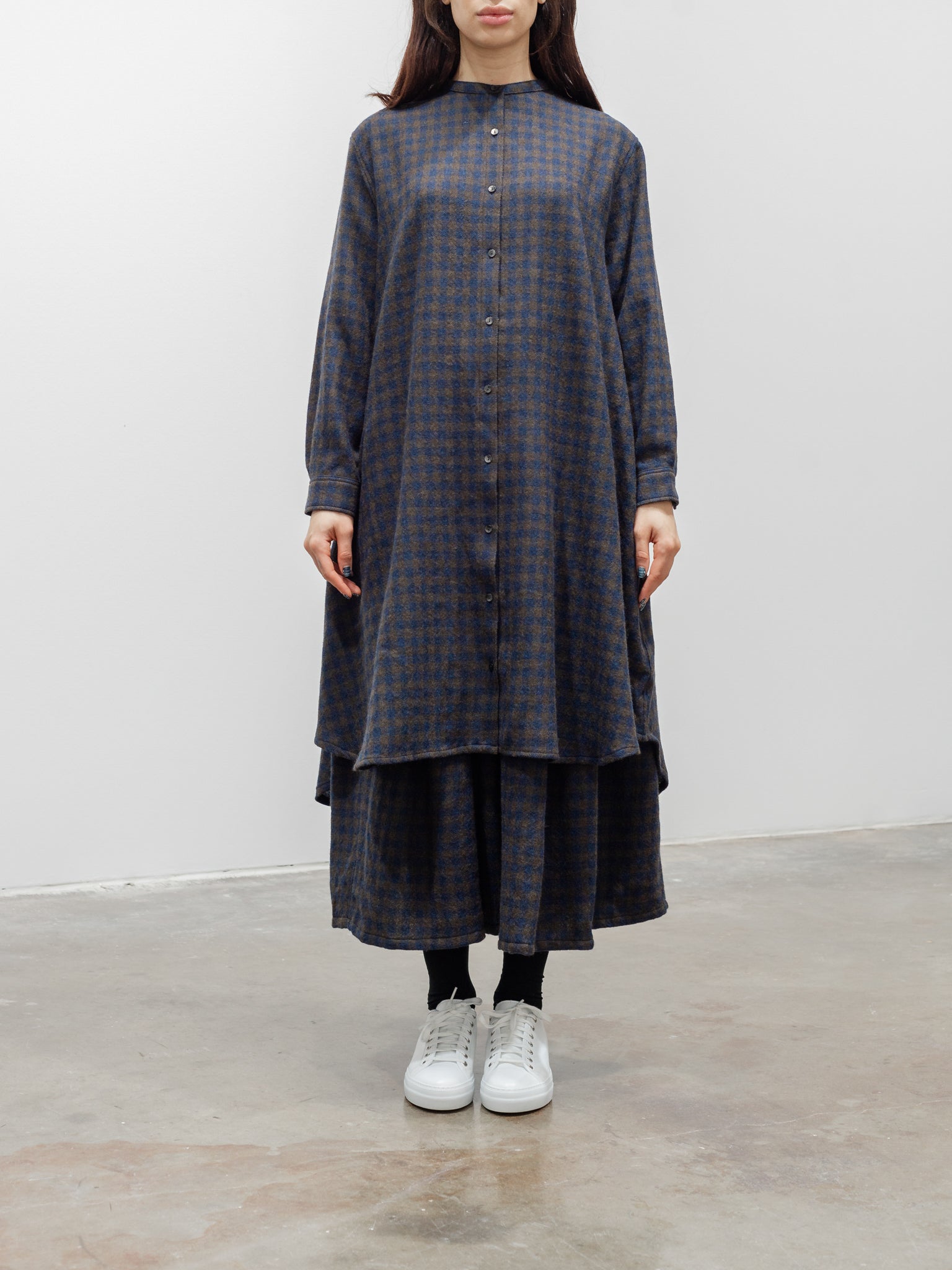 Namu Shop - ICHI Wool Gingham Skirt - Navy x Brown