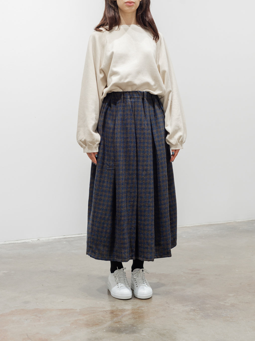 Namu Shop - ICHI Wool Gingham Skirt - Navy x Brown