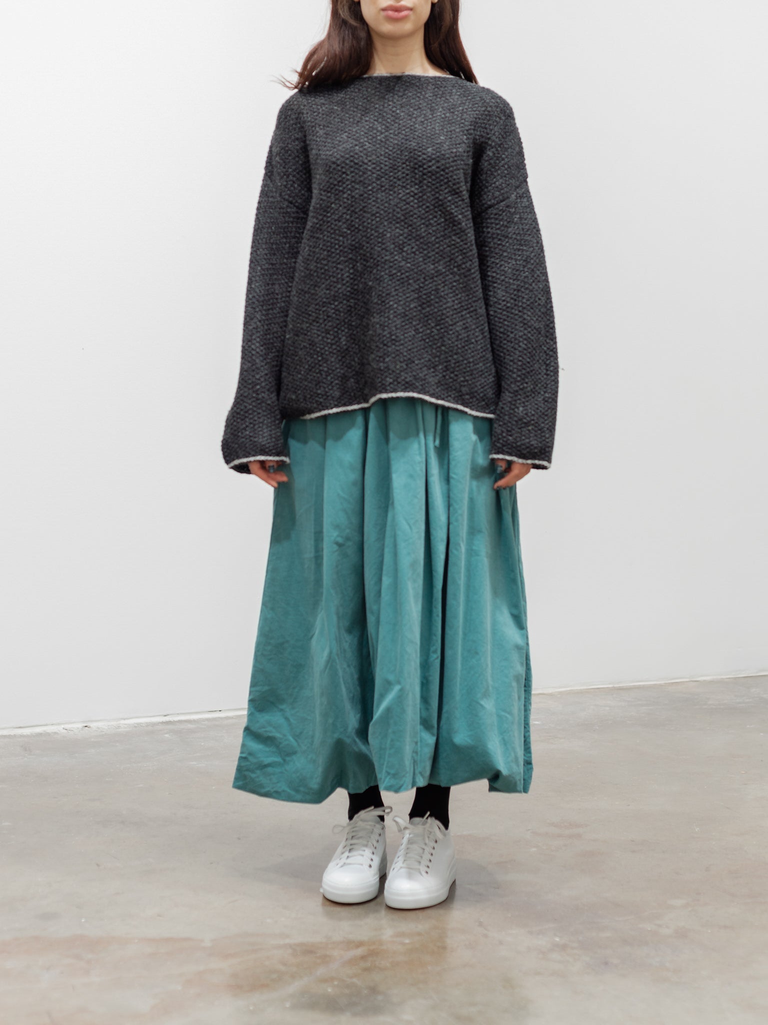 Namu Shop - ICHI Wool Contrast Hem Pullover Knit - Charcoal