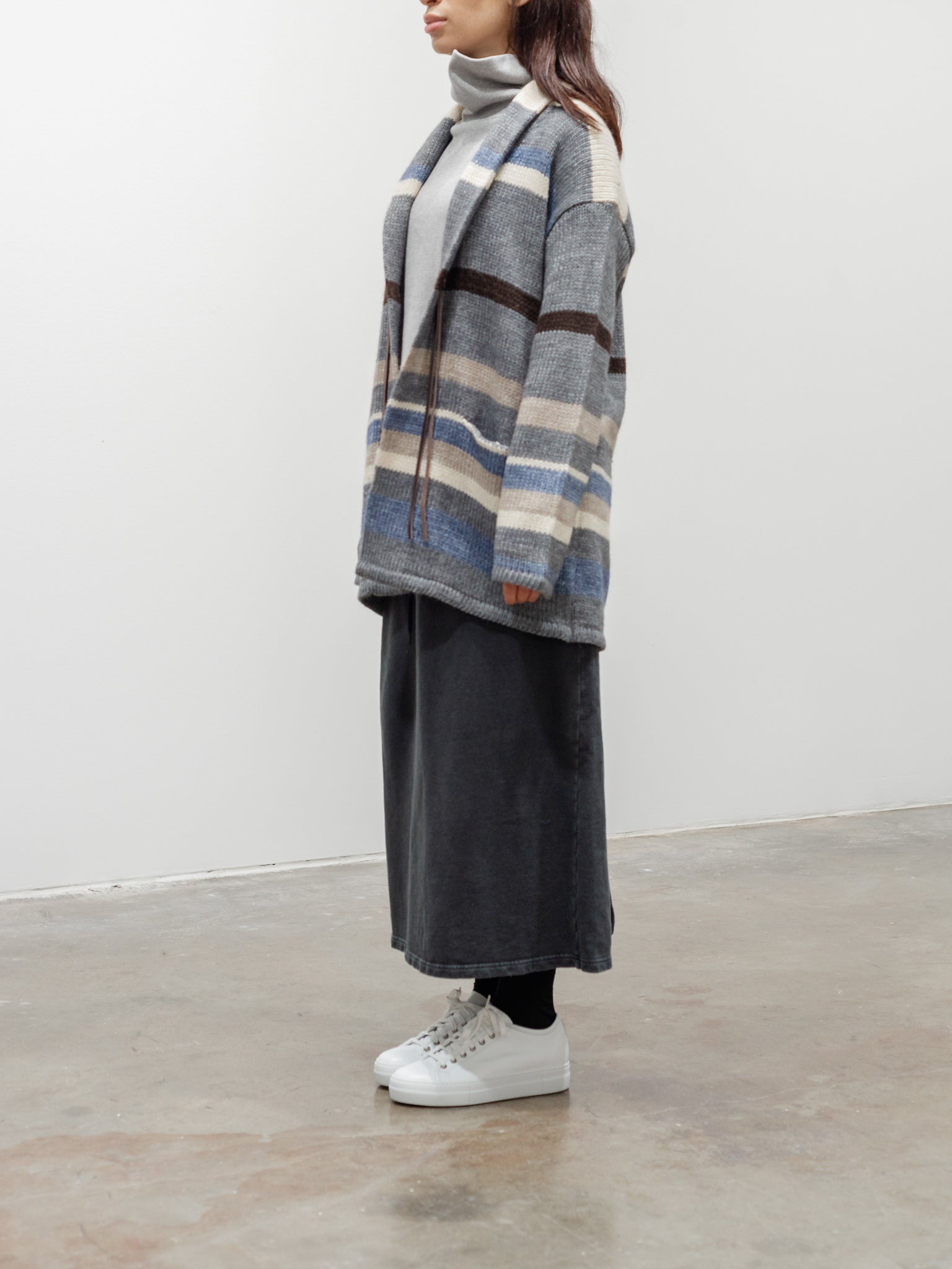 Namu Shop - ICHI Random Border Knit Cardigan - Gray