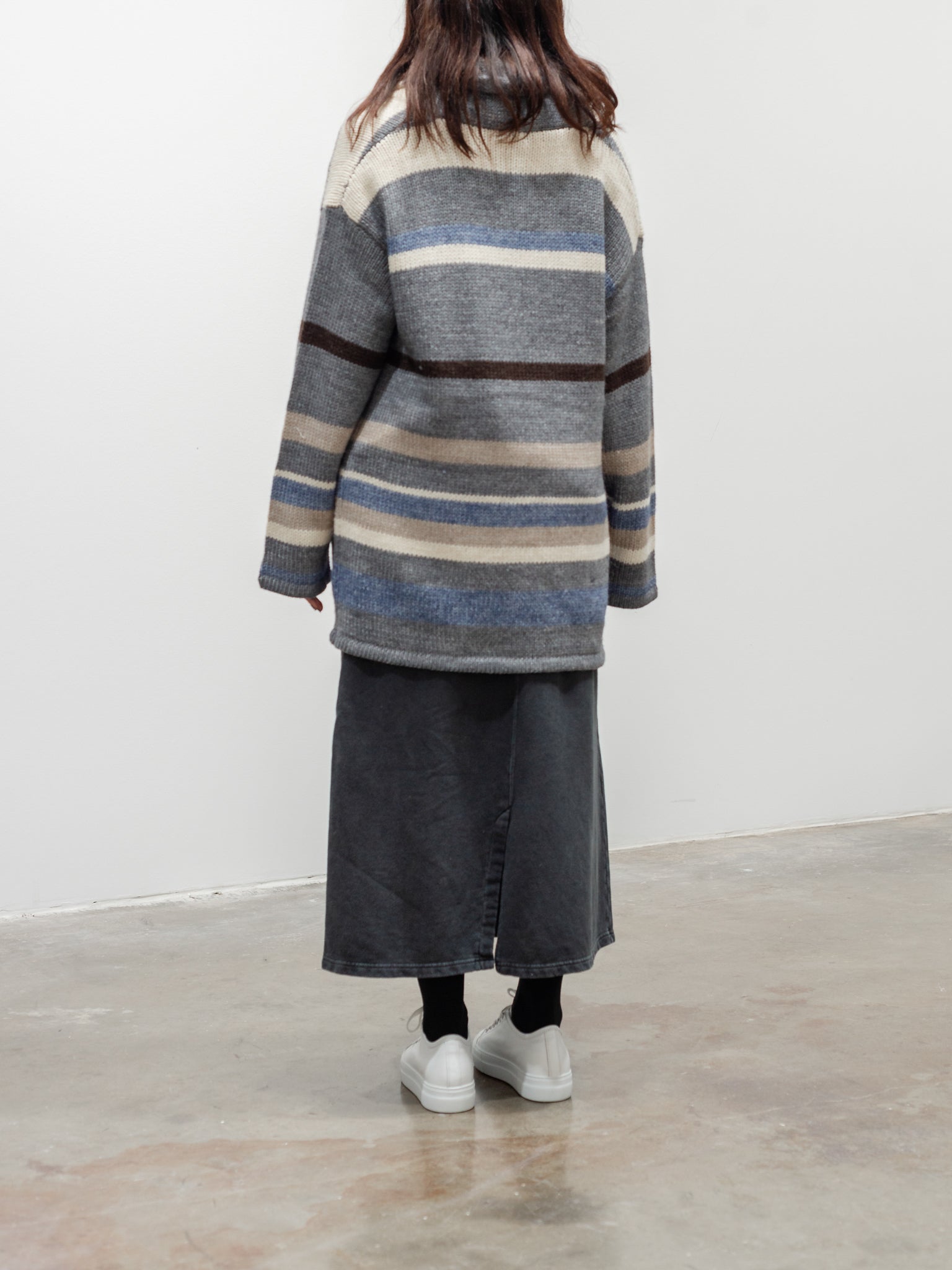 Namu Shop - ICHI Random Border Knit Cardigan - Gray