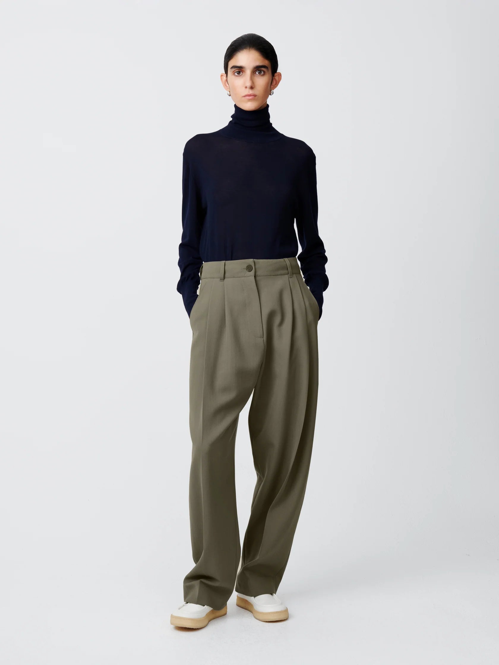 Namu Shop - Studio Nicholson Nilo Fine Crepe Cotton Turtleneck Tee - Darkest Navy