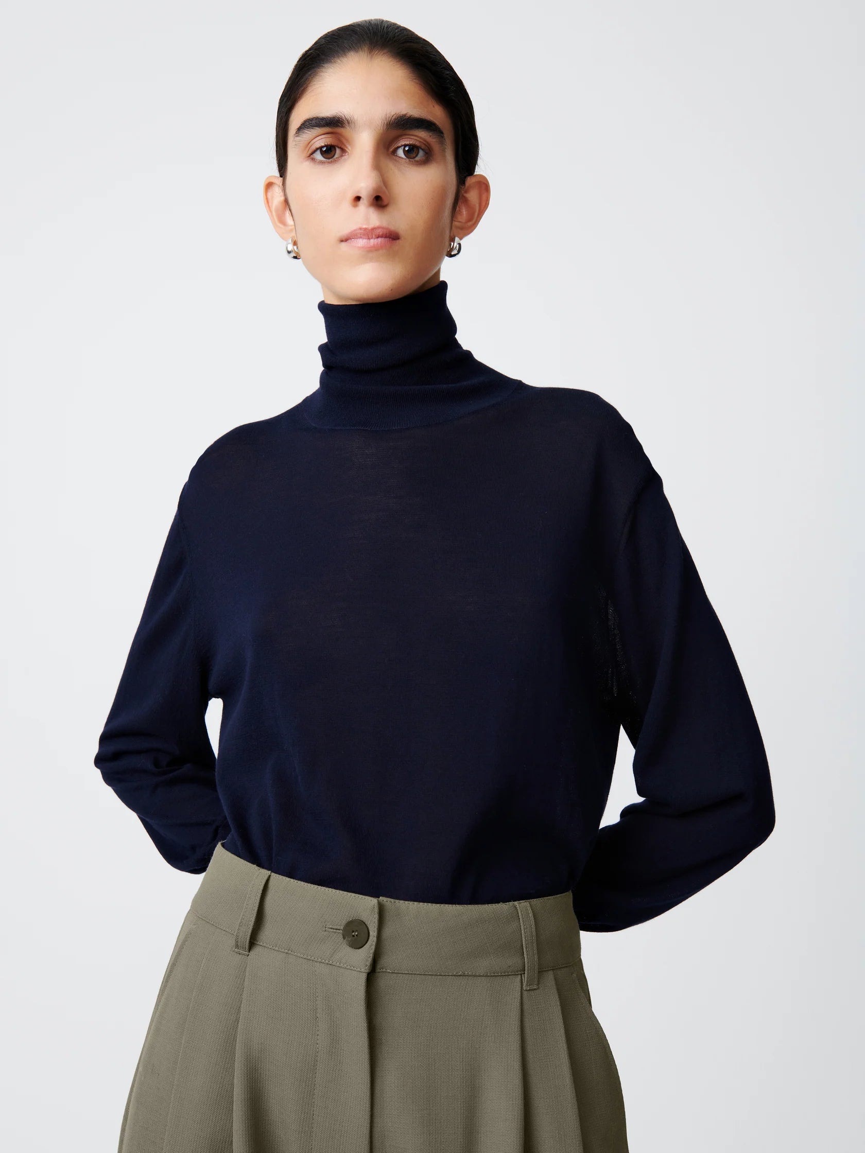 Nilo Fine Crepe Cotton Turtleneck Tee - Darkest Navy Nilo Fine Crepe Cotton Turtleneck Tee - Darkest Navy