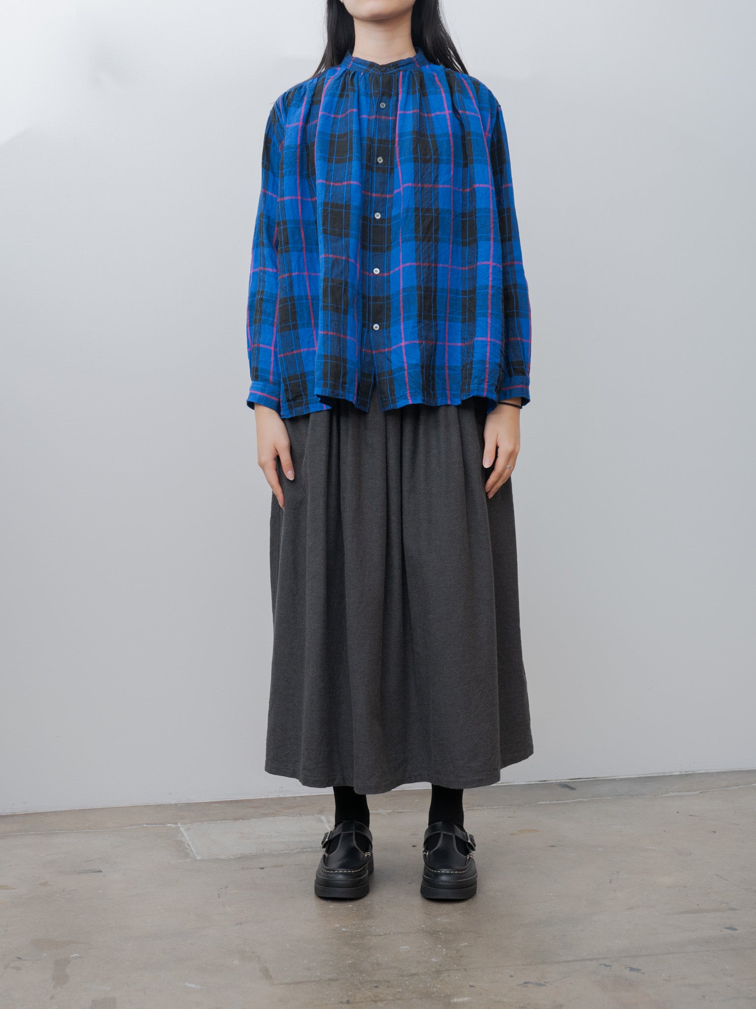 Namu Shop - Ichi Antiquites Linen Tartan Shirt - Blue