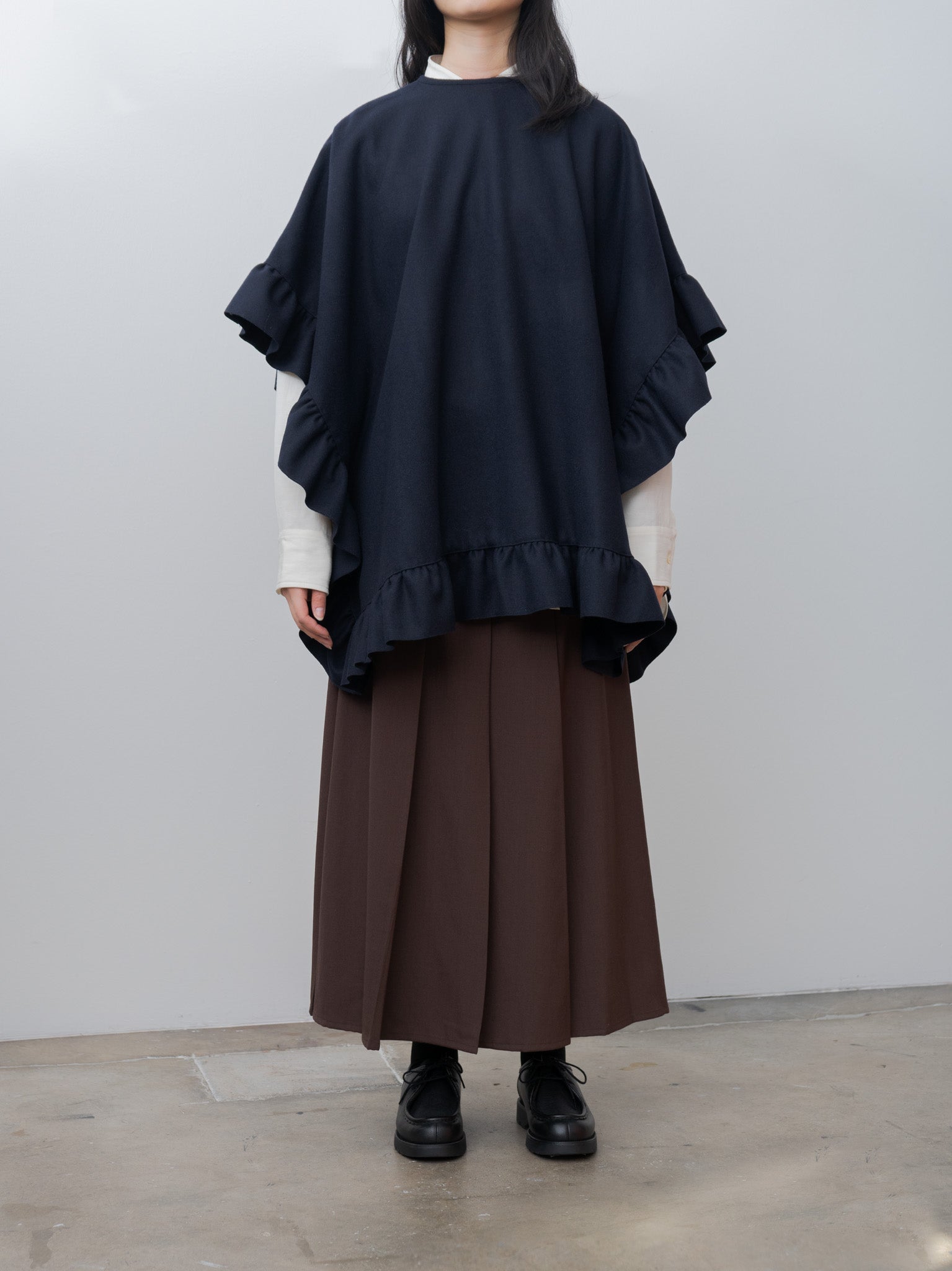 Namu Shop - Eleph Rose Ruffle Cape - Navy Wool