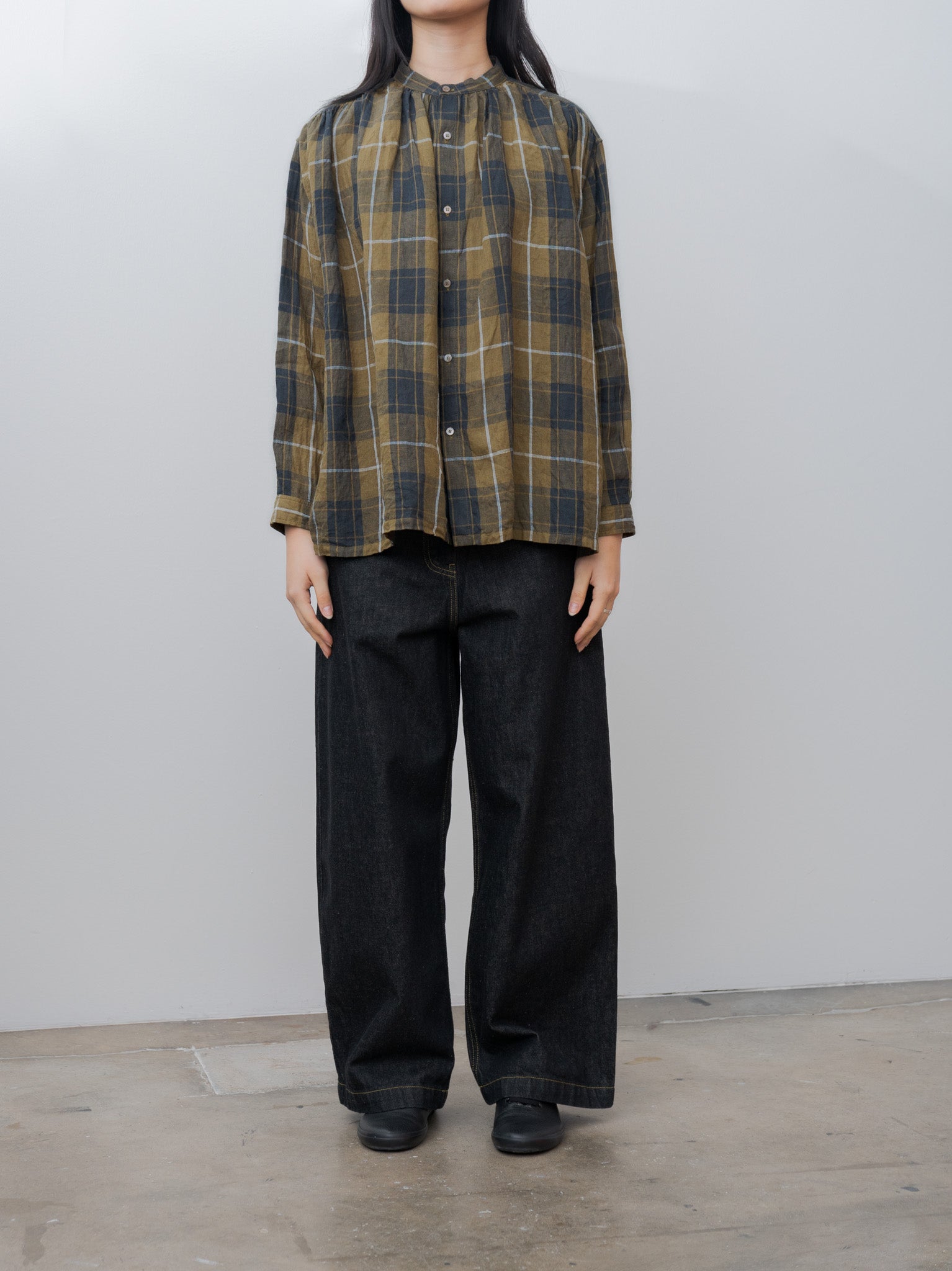 Namu Shop - Ichi Antiquites Linen Tartan Shirt - Brown