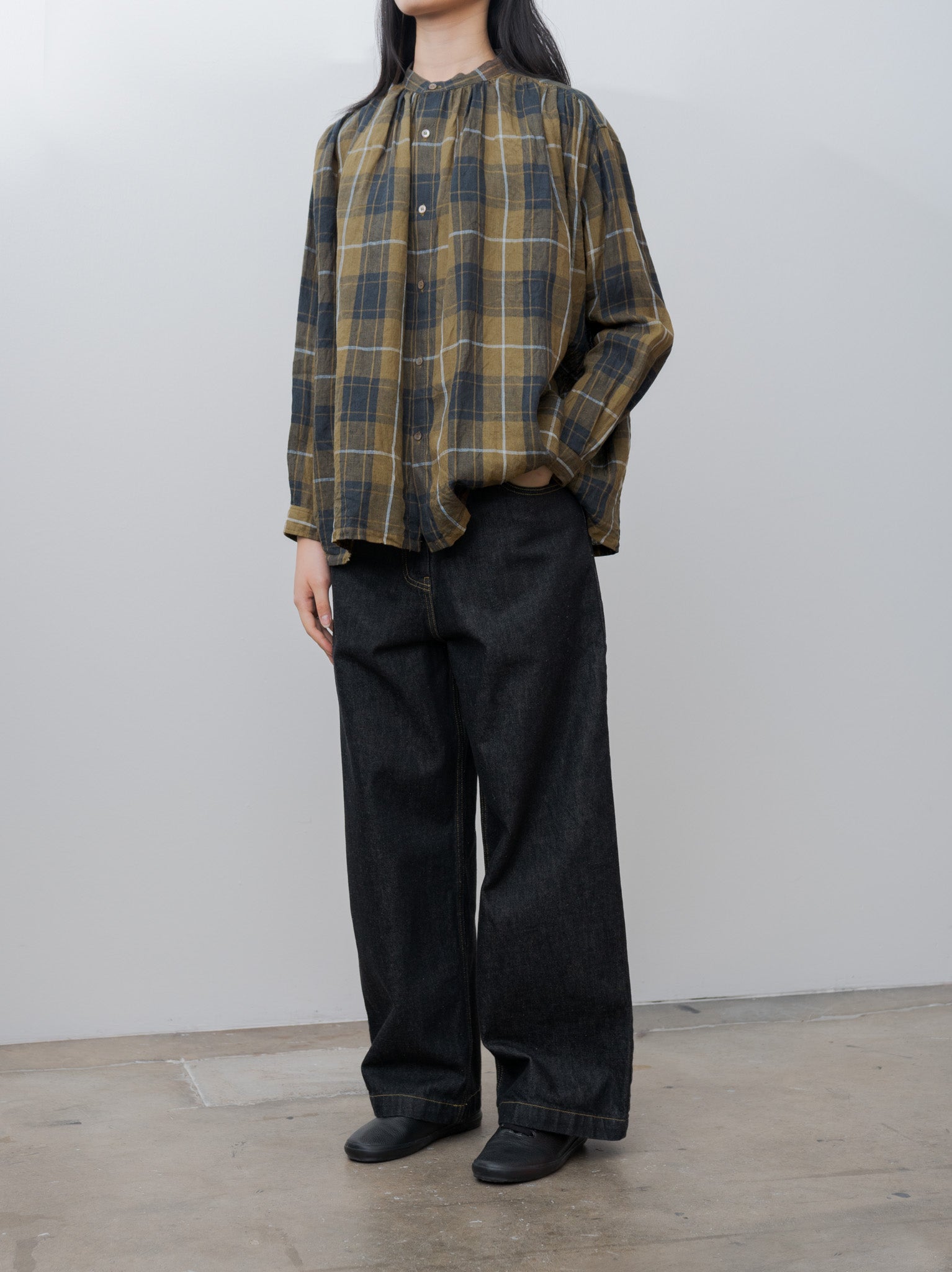 Namu Shop - Ichi Antiquites Linen Tartan Shirt - Brown