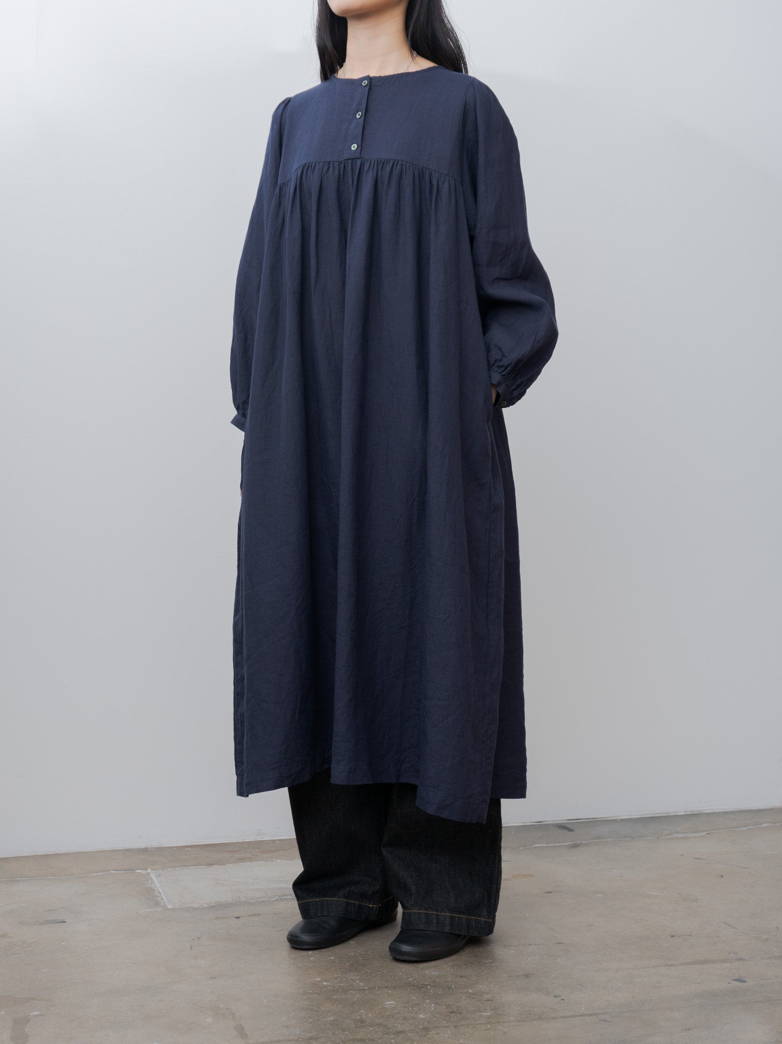 Namu Shop - Ichi Antiquites Linen Dress - Navy