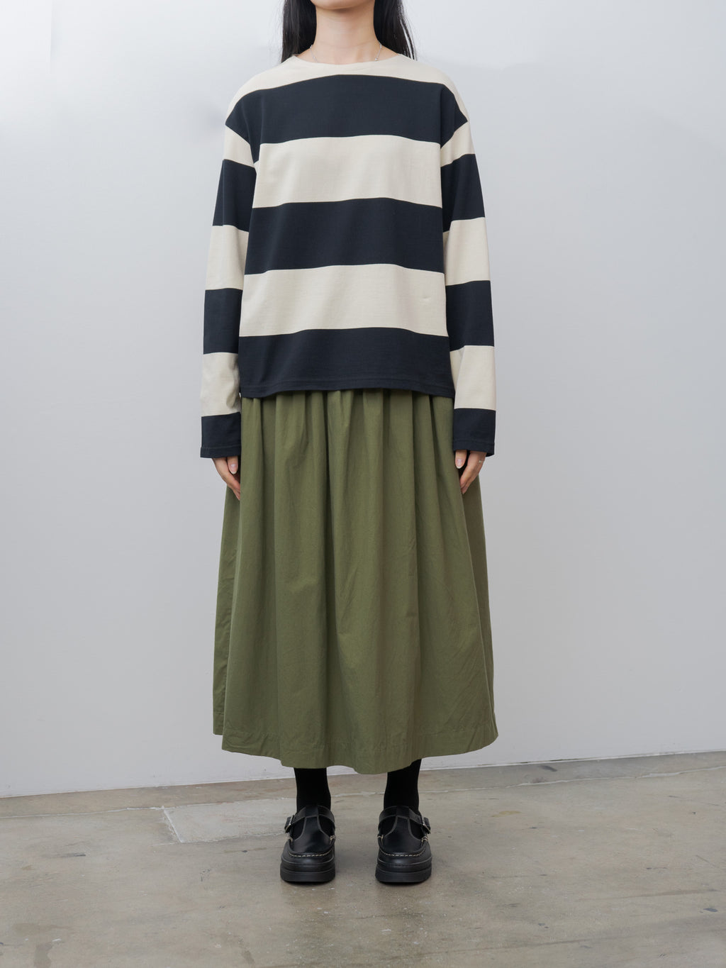 Namu Shop - Ichi Antiquites Striped Crew Neck - Beige x Black